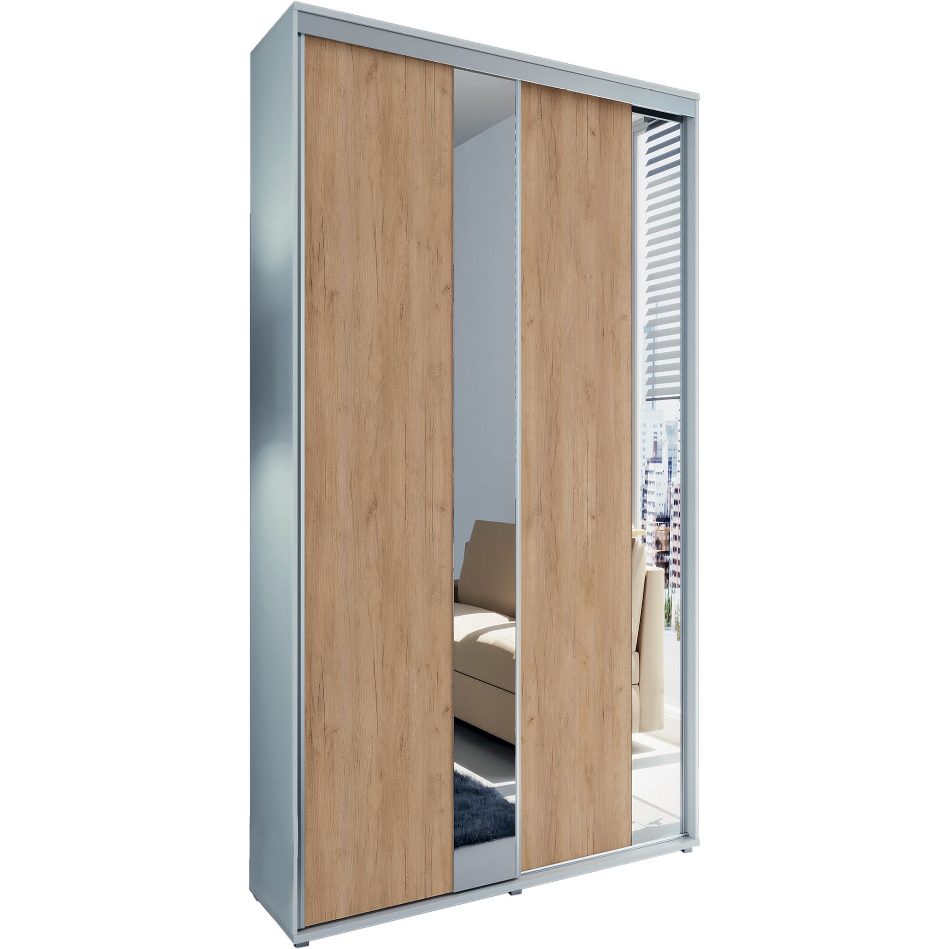 Szafa Przesuwna 100 z Lustrem A4 Skąpski Meble Czekolada, Sonoma, 245 cm