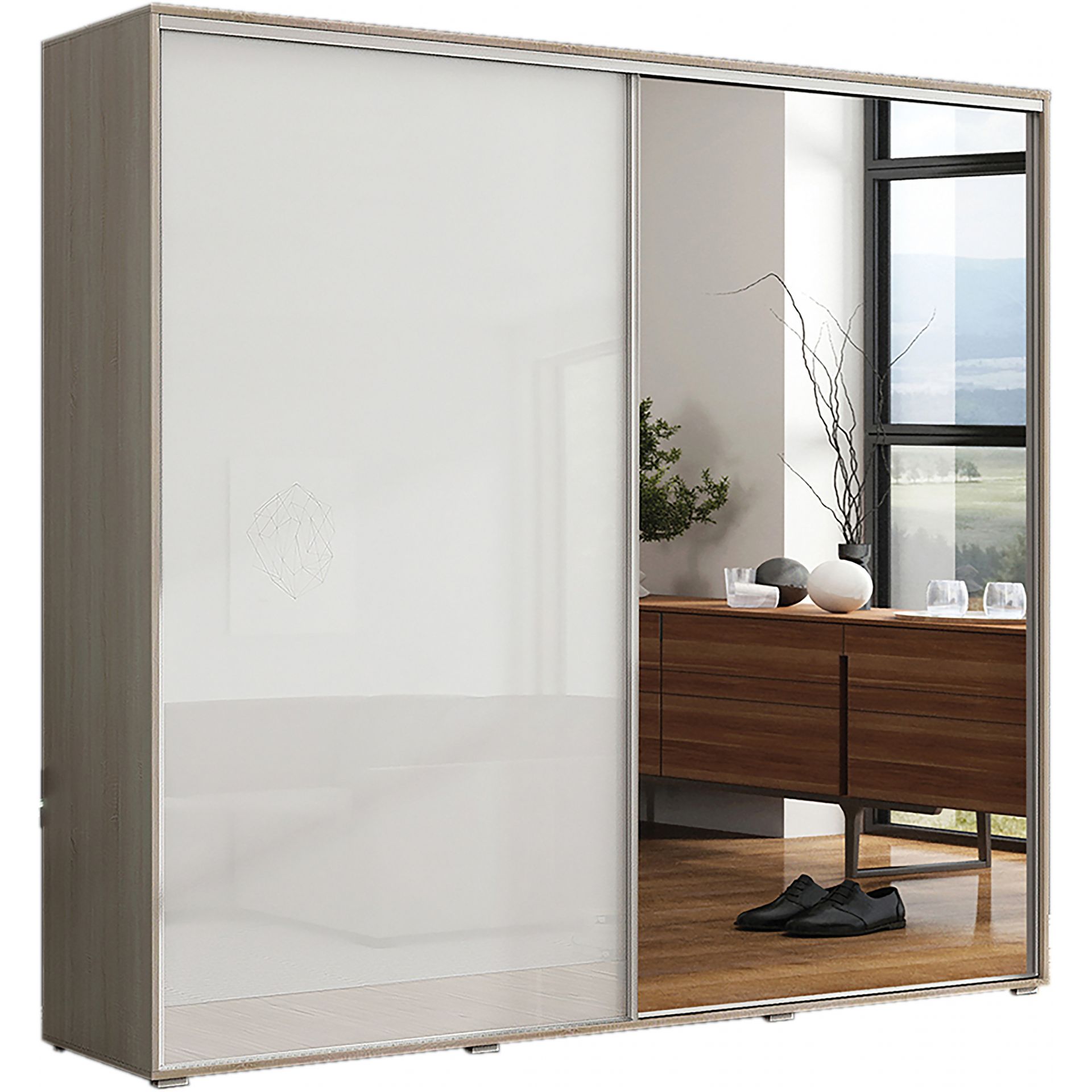 Szafa Przesuwna 175 A7 Skąpski Meble Craft Złoty, 245 Cm, Biały Mat, Biały Połysk