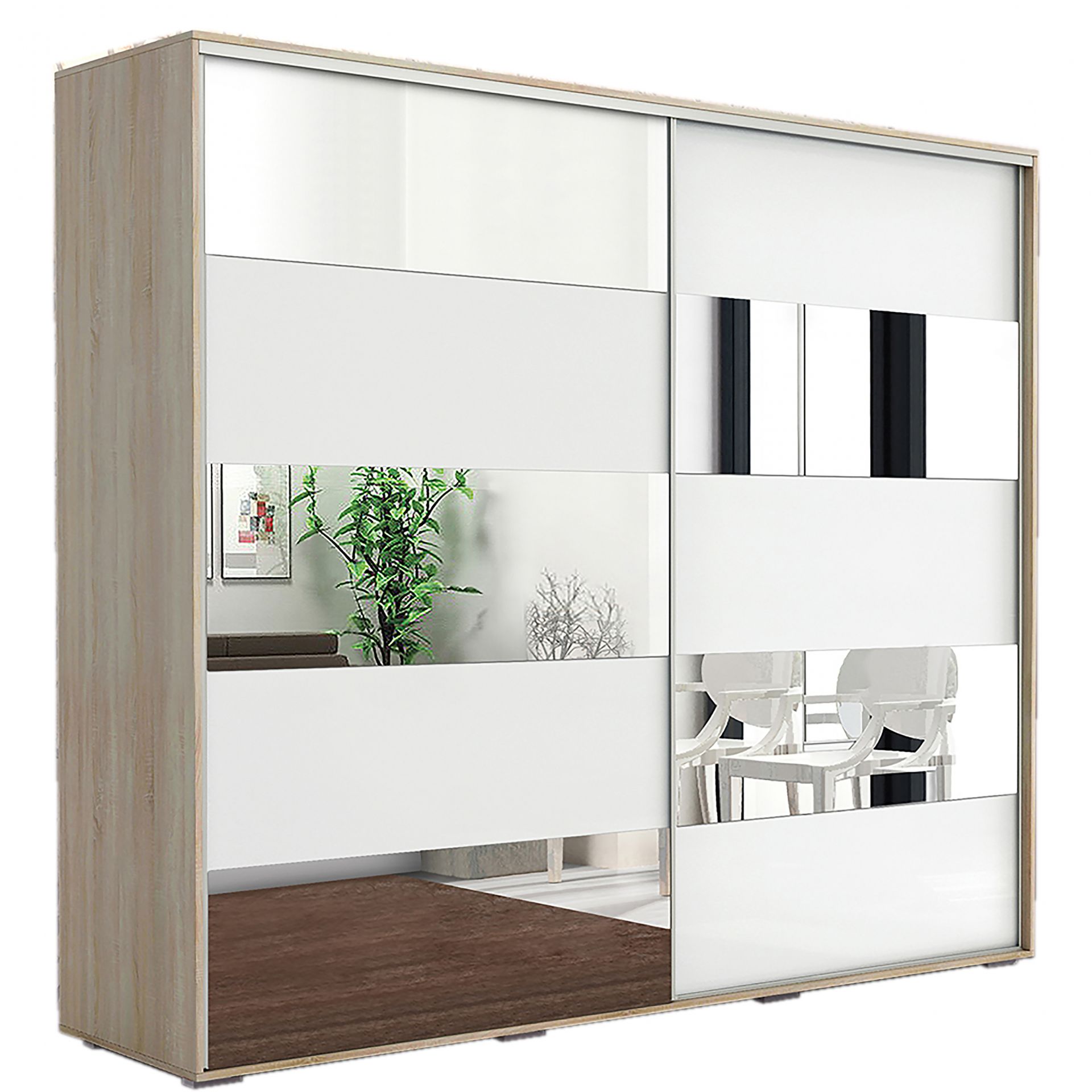 Szafa Przesuwna 200 A16 Skąpski Meble Sonoma, Biały, 245 cm