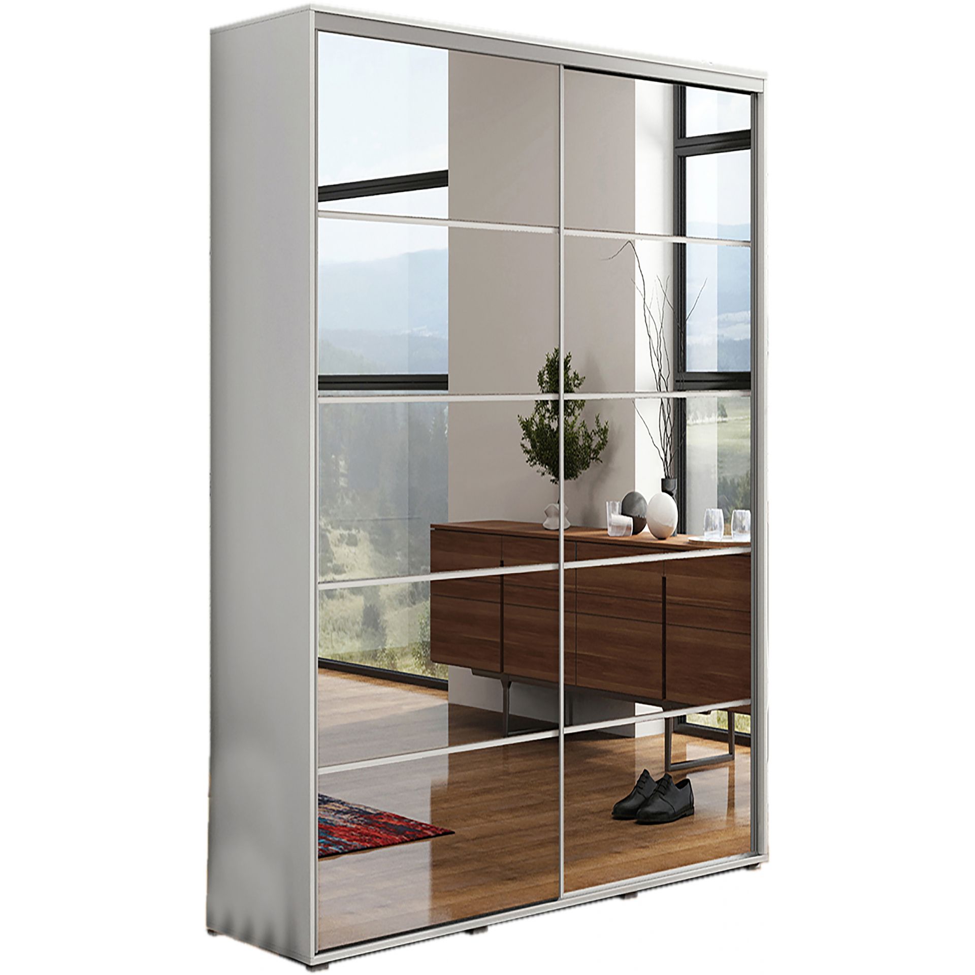 Szafa Przesuwna 125 z Lustrem A19 Skąpski Meble Grafit, Craft Złoty, 245 cm