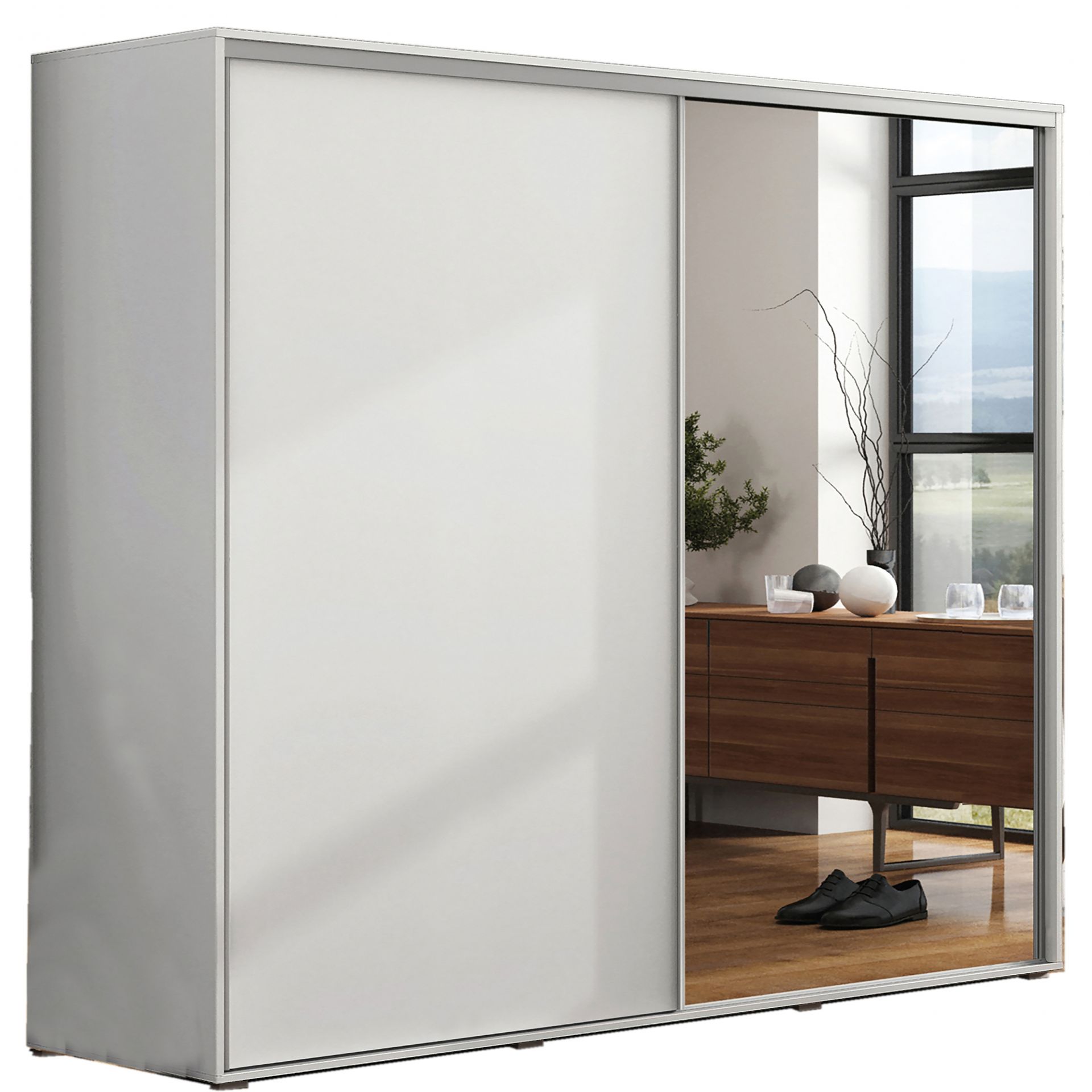 Szafa Przesuwna 230 z Lustrem A20 Skąpski Meble Biały, Sonoma, 245 cm