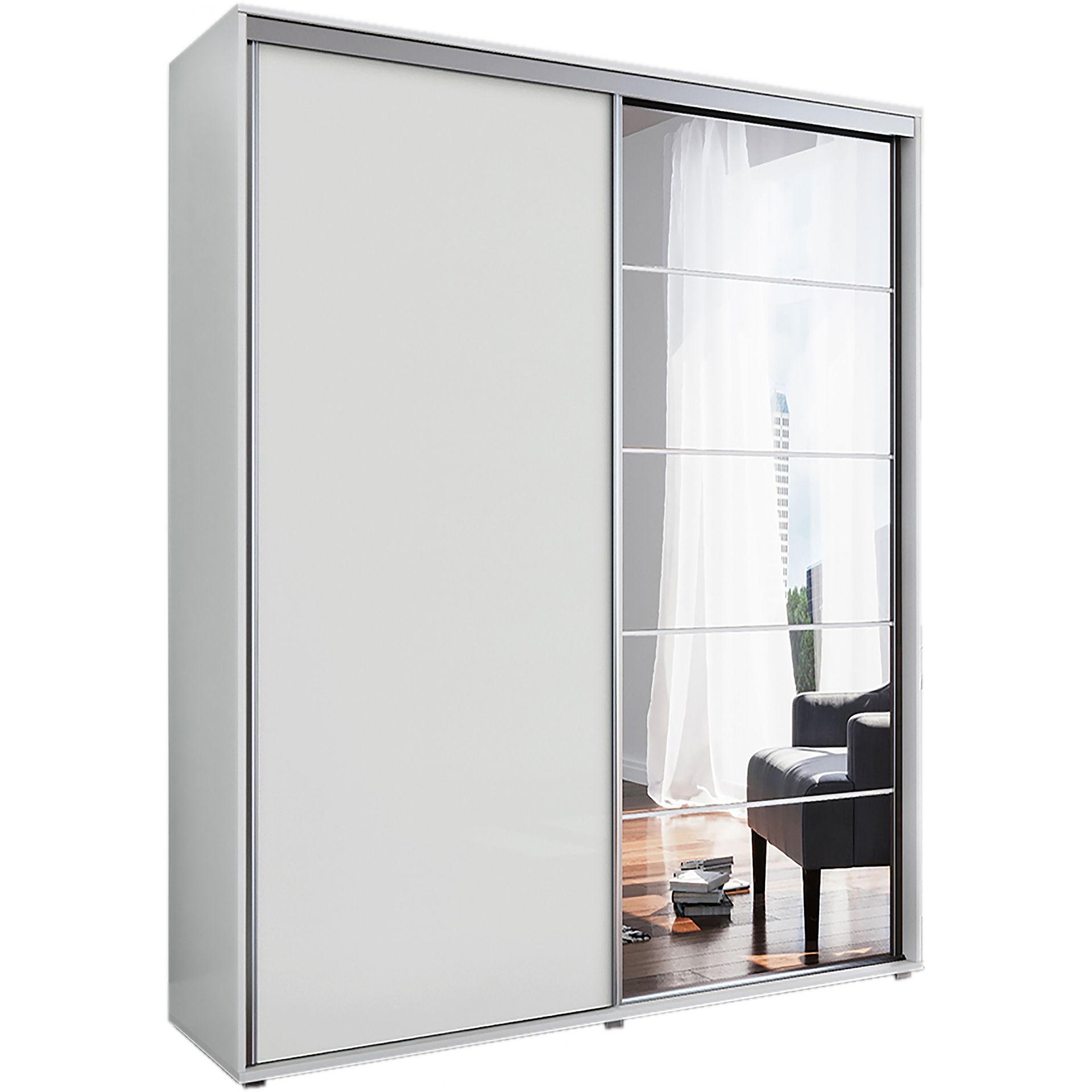 Szafa Przesuwna 150 z Lustrem A21 Skąpski Meble Biały, Craft Złoty, 215 cm