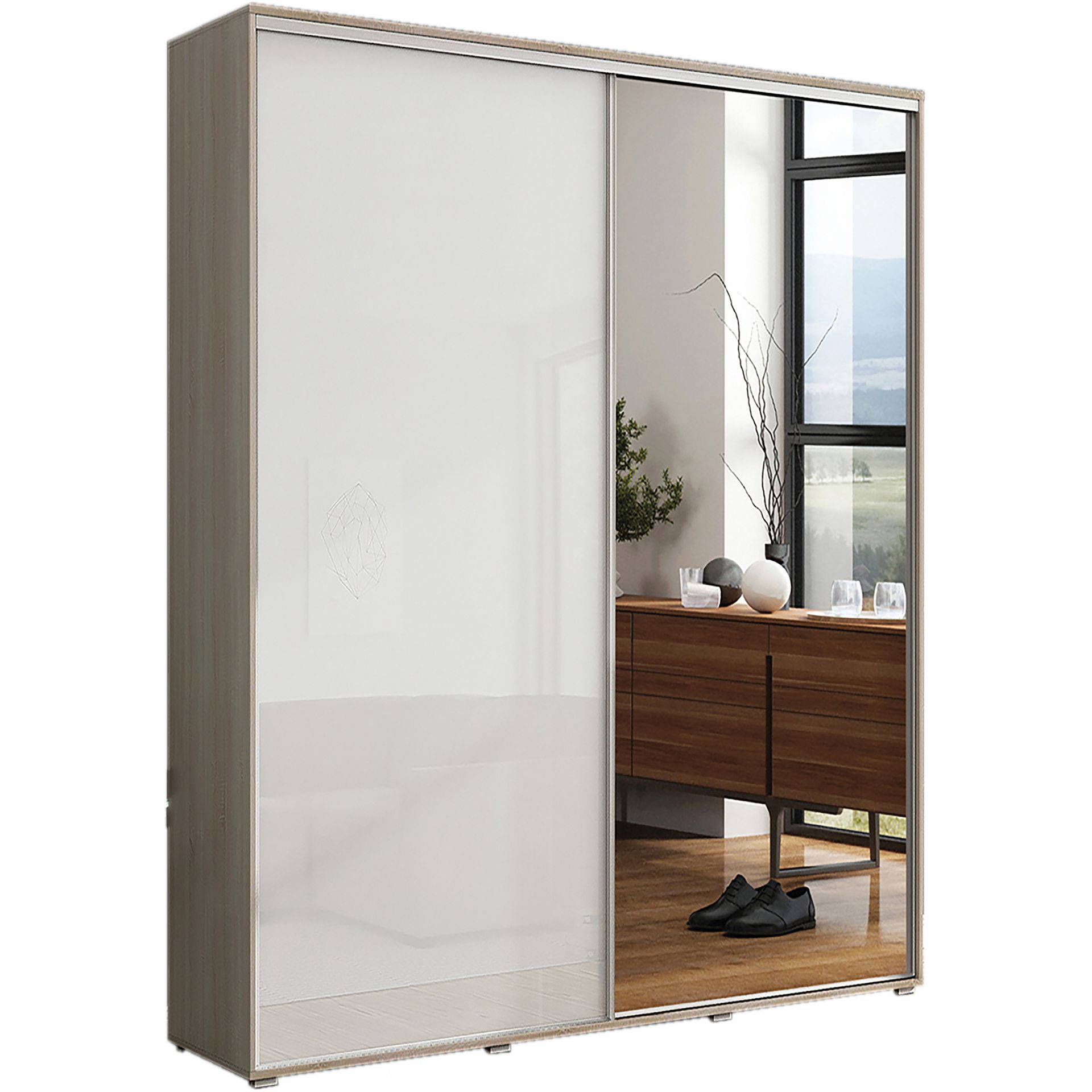 Szafa Przesuwna 150 A7 Skąpski Meble Grafit Mat, 245 Cm, Craft Złoty, Biały Połysk