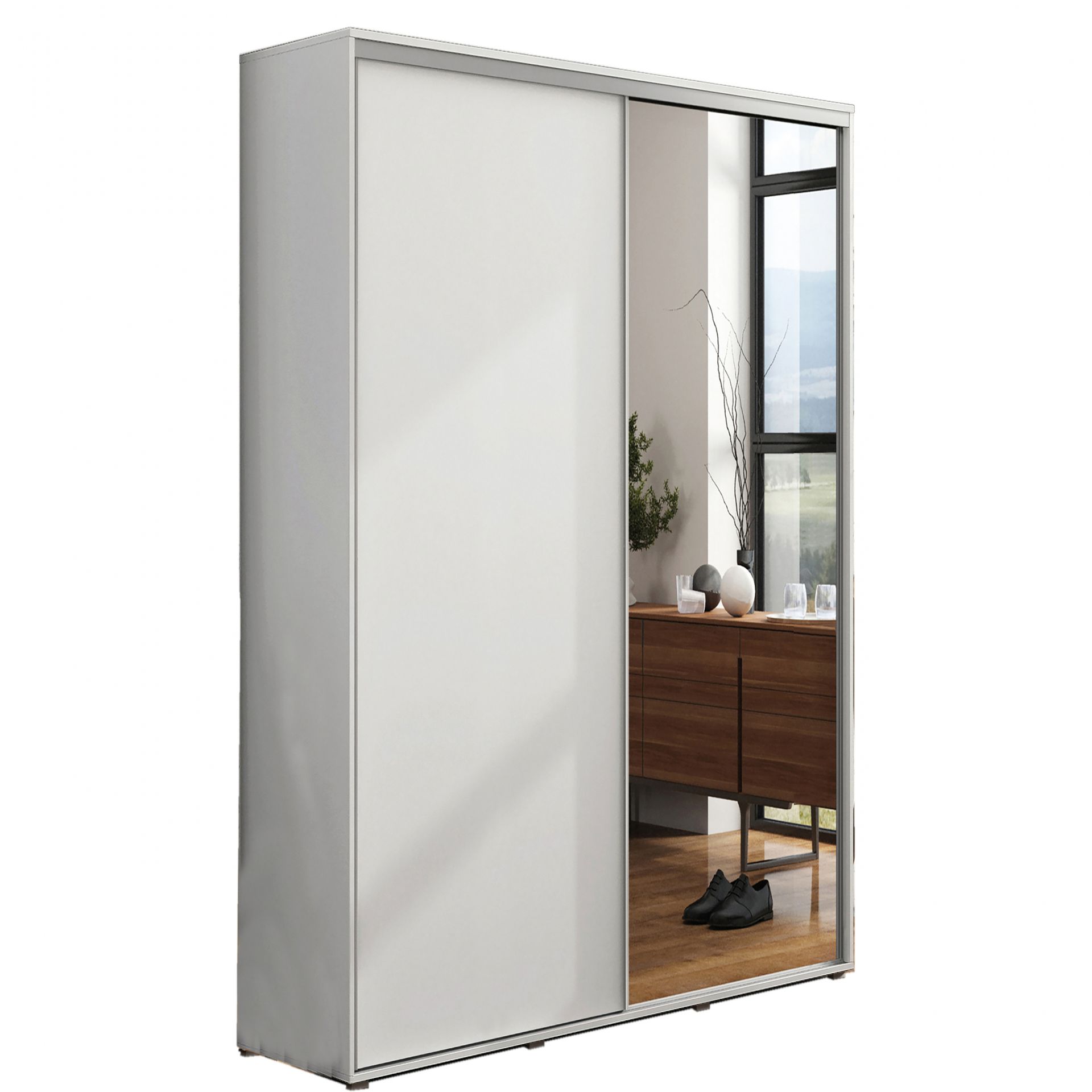 Szafa Przesuwna 125 z Lustrem A20 Skąpski Meble Biały, Biały, 245 cm