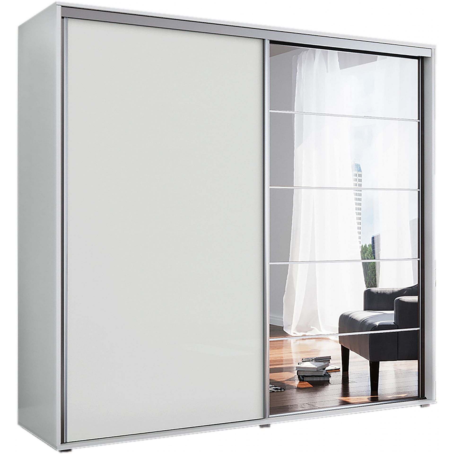 Szafa Przesuwna 200 z Lustrem A21 Skąpski Meble Biały, Grafit, 245 cm