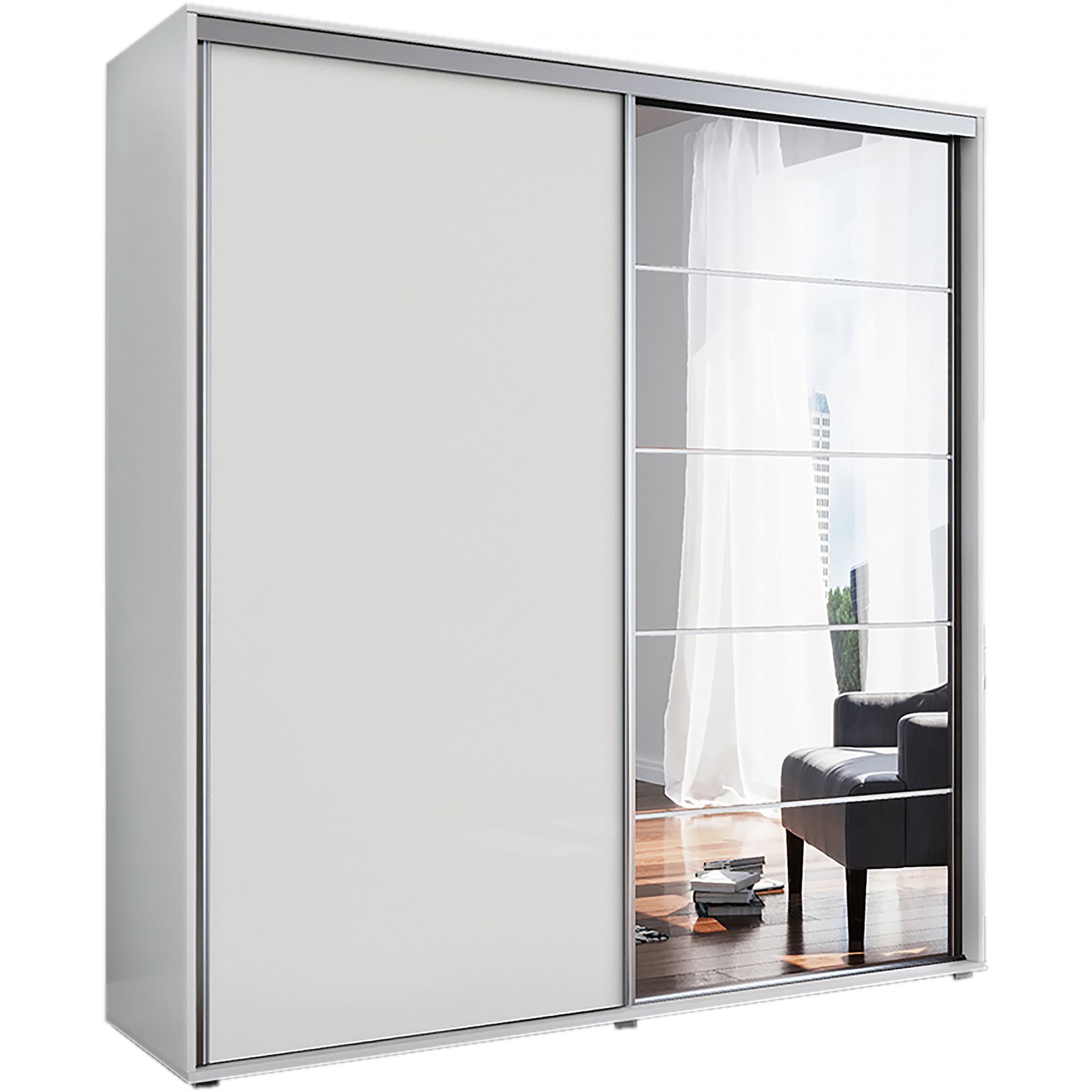 Szafa Przesuwna 175 z Lustrem A21 Skąpski Meble Grafit, Grafit, 215 cm