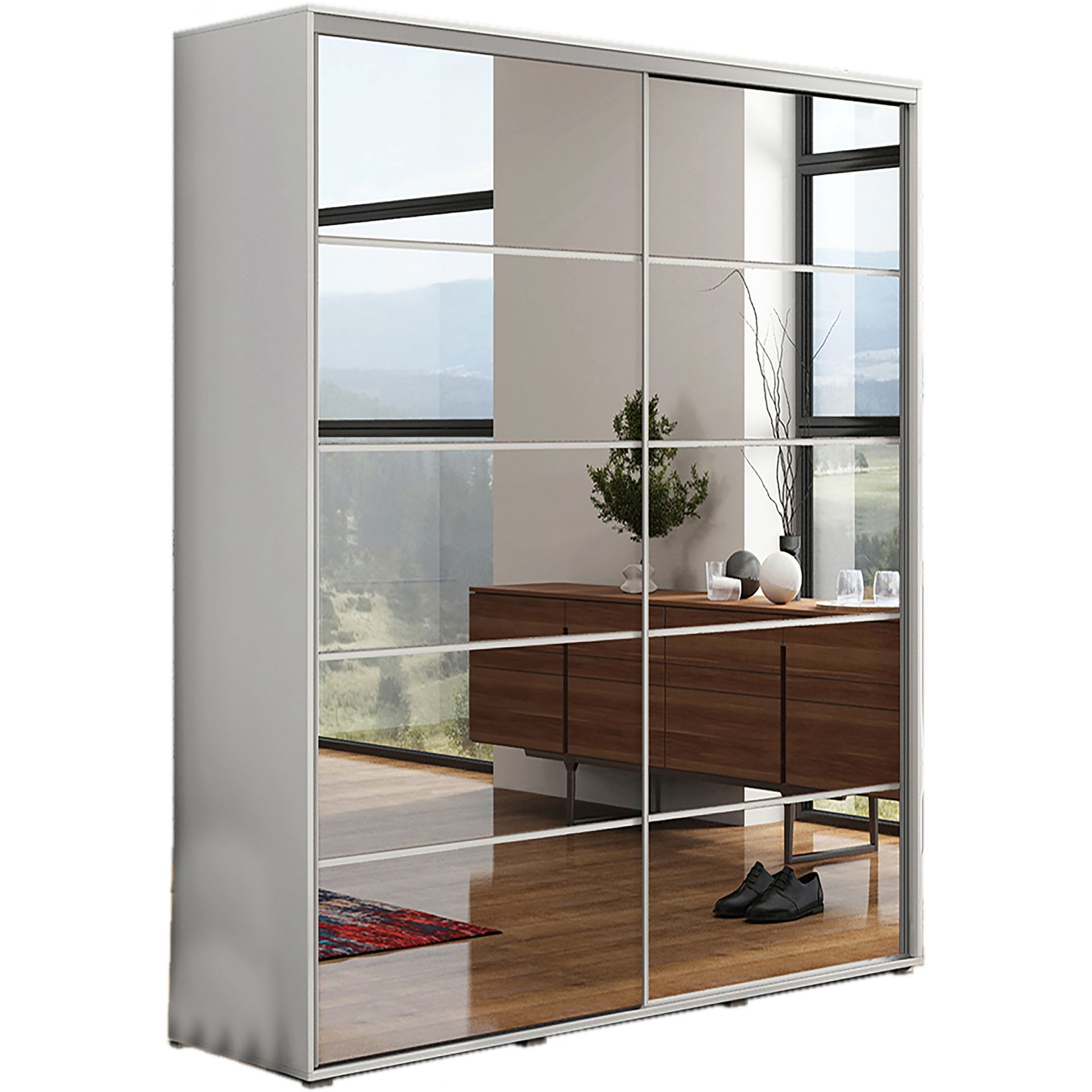 Szafa Przesuwna 150 z Lustrem A19 Skąpski Meble Sonoma, Biały, 245 cm