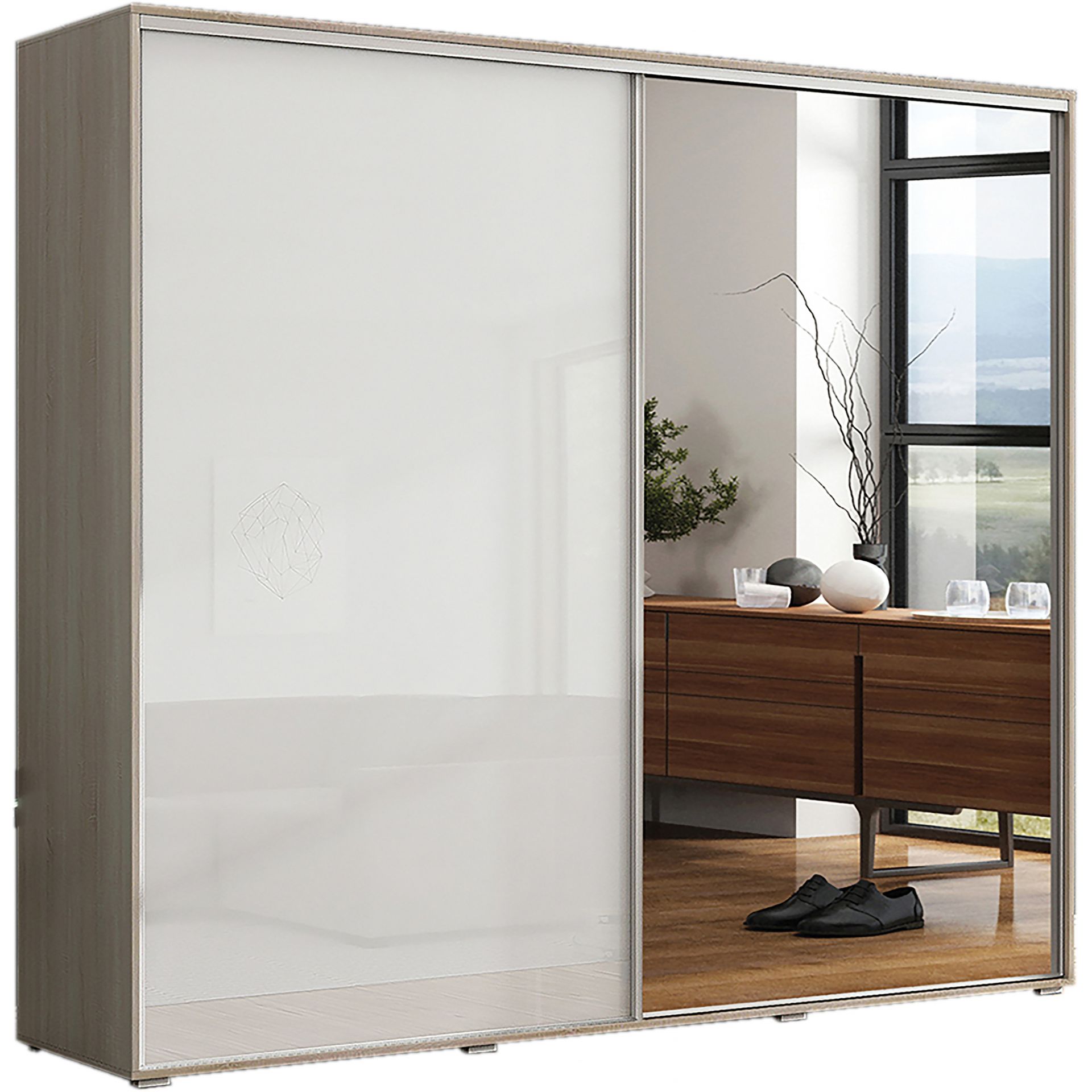 Szafa Przesuwna 230 A7 Skąpski Meble Craft Złoty, 215 Cm, Craft Złoty, Biały Połysk