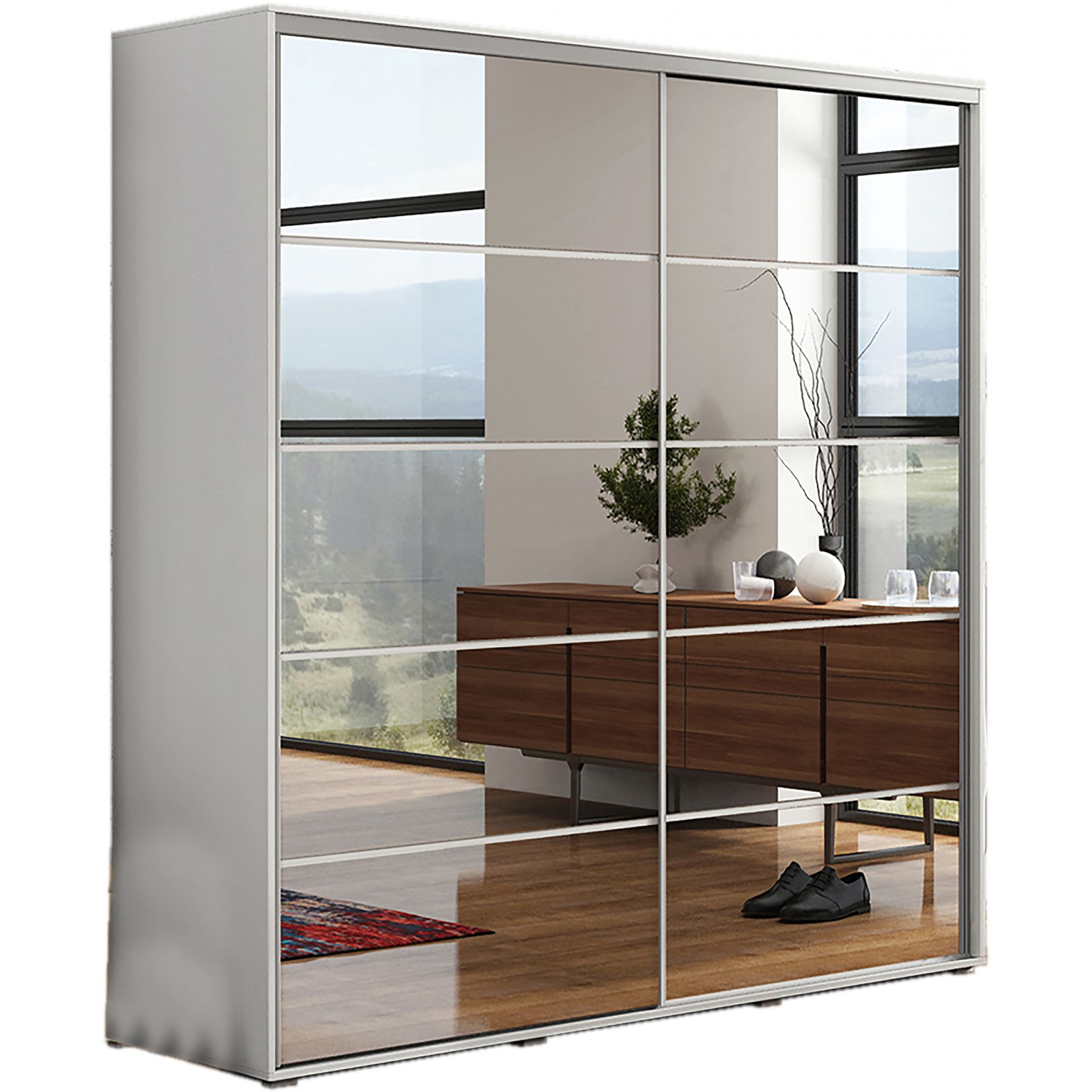Szafa Przesuwna 175 z Lustrem A19 Skąpski Meble Craft Złoty, Biały, 245 cm