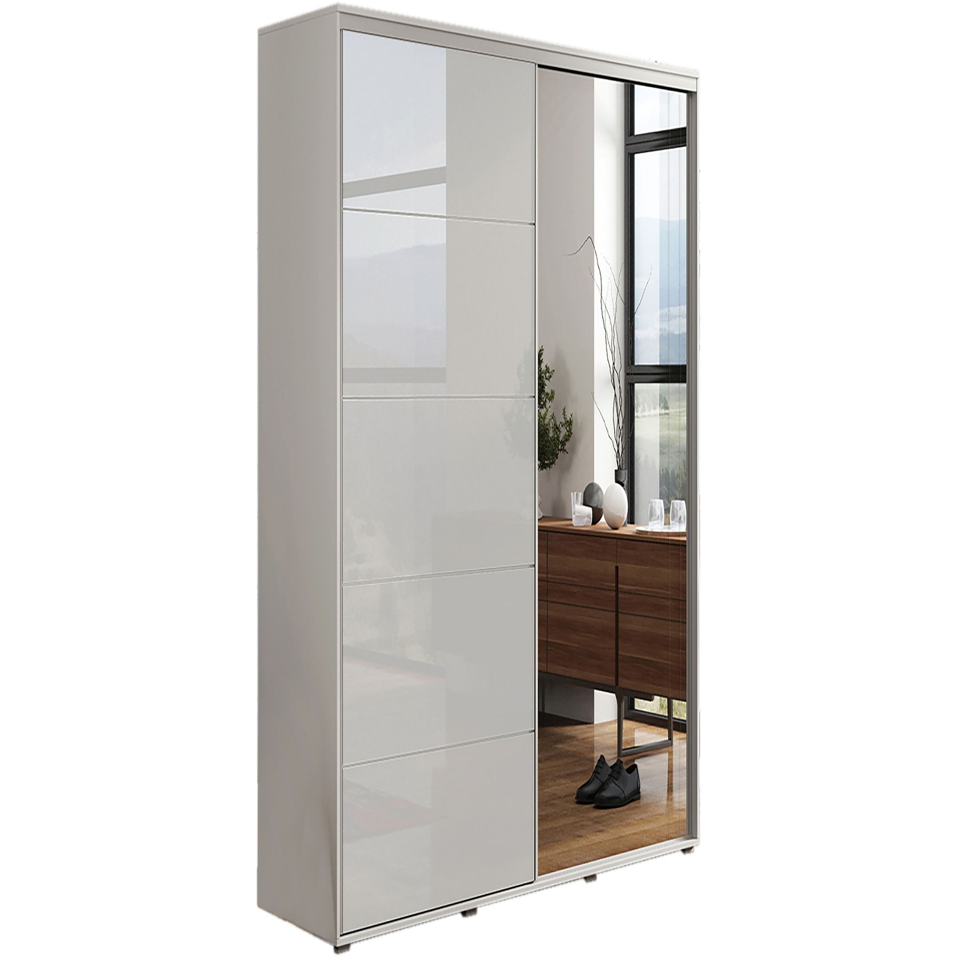 Szafa Przesuwna 100 z Lustrem A11 Skąpski Meble Sonoma, Sonoma, 245 Cm, Biały