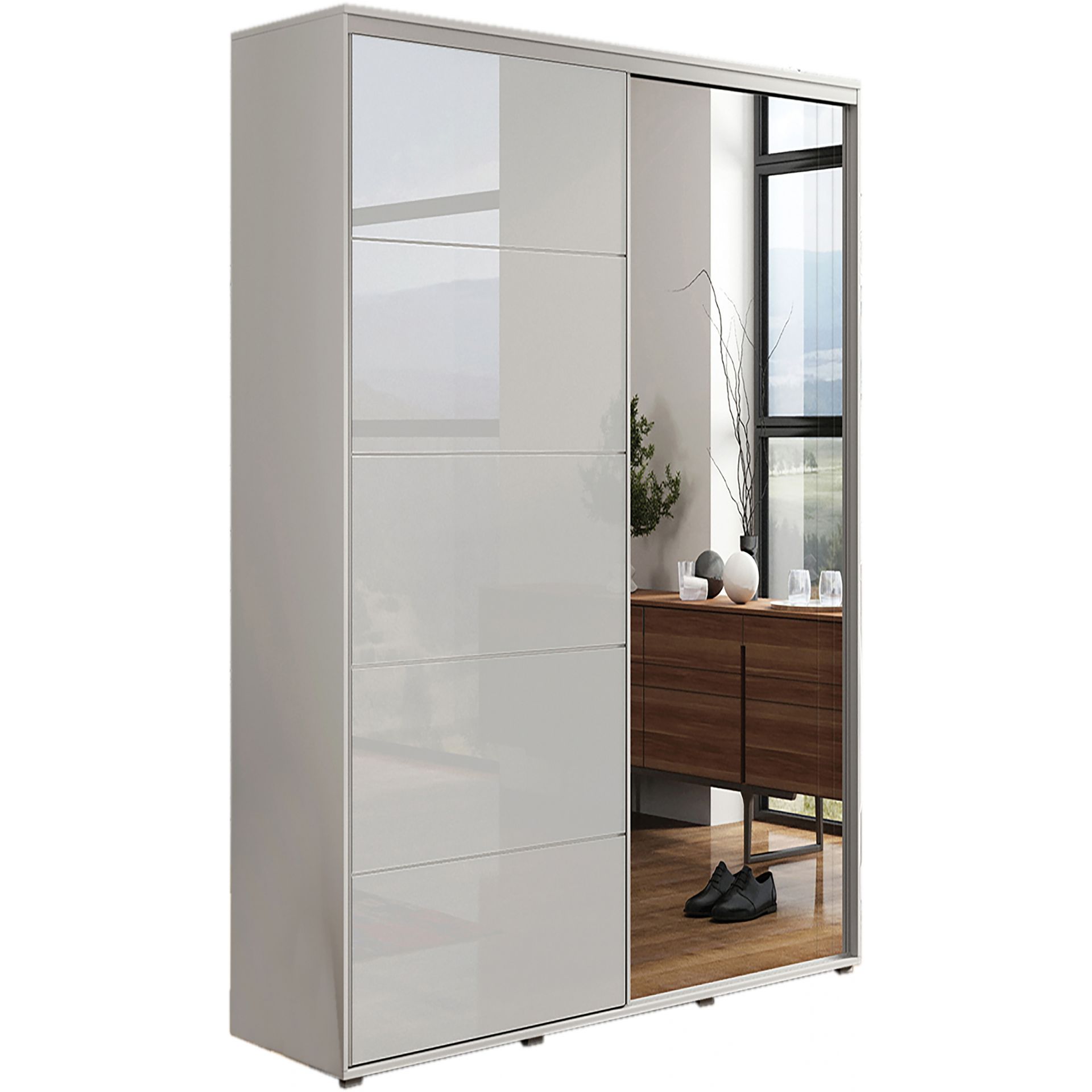 Szafa Przesuwna 125 z Lustrem A11 Skąpski Meble Grafit, Craft Złoty, 245 Cm, Biały