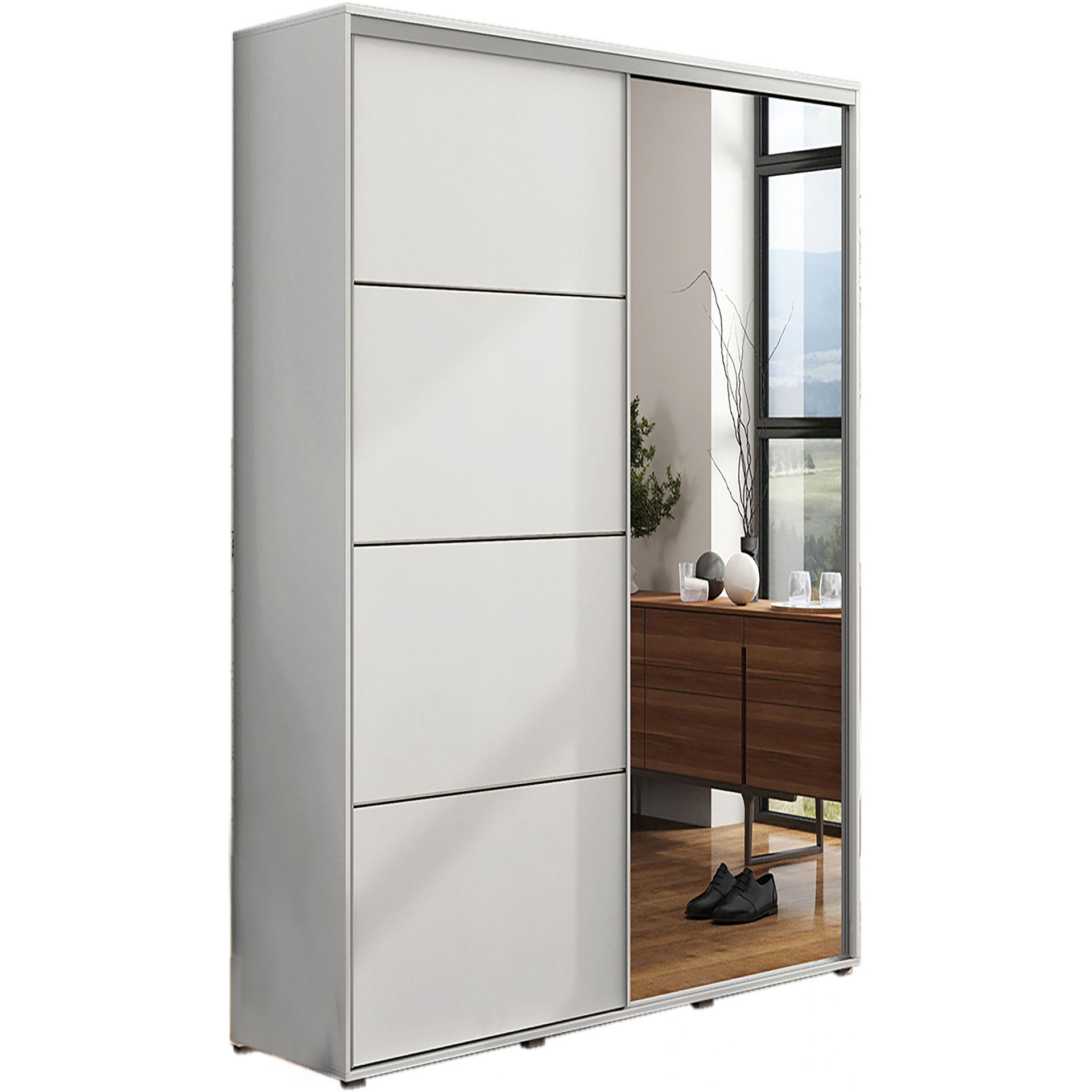 Szafa Przesuwna 125 z Lustrem A12 Skąpski Meble Biały, Biały, 245 cm