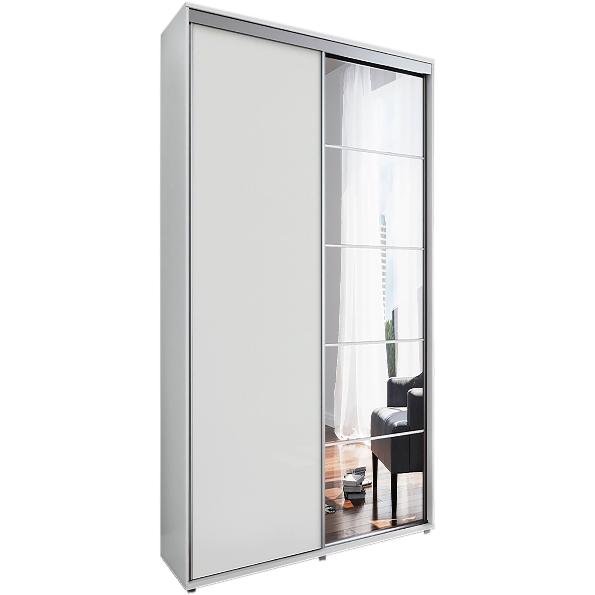 Szafa Przesuwna 100 z Lustrem A21 Skąpski Meble Biały, Craft Złoty, 245 cm