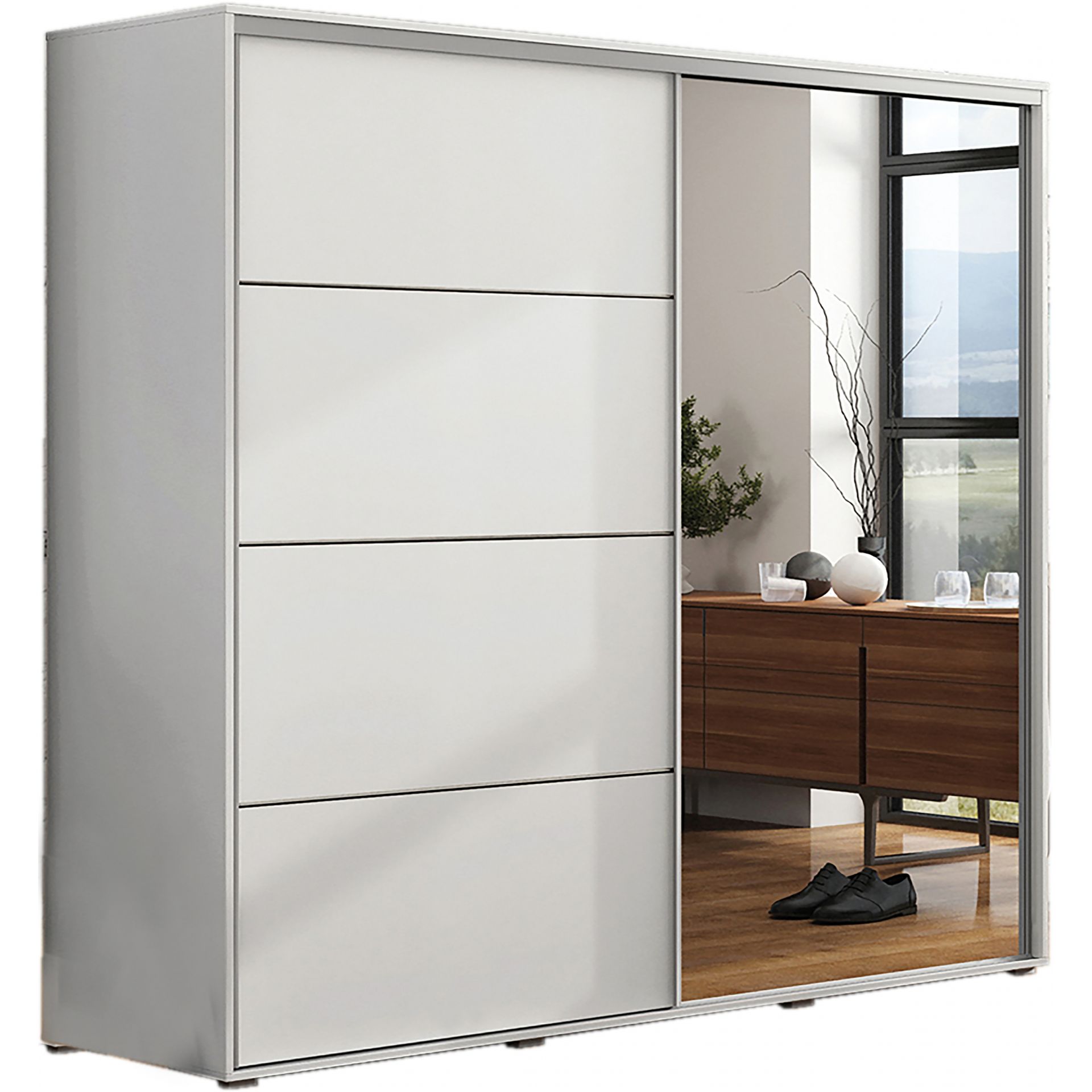 Szafa Przesuwna 200 z Lustrem A12 Skąpski Meble Craft Złoty, Biały, 245 cm