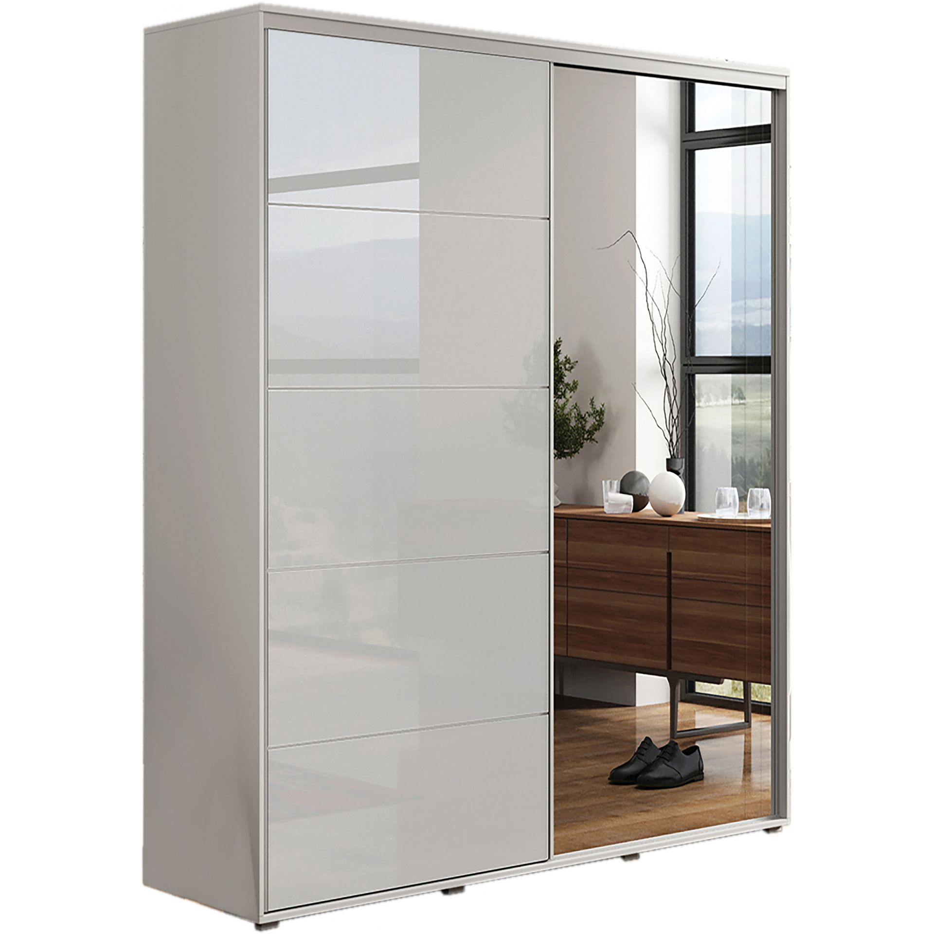 Szafa Przesuwna 150 z Lustrem A11 Skąpski Meble Biały Mat, Craft Złoty, 245 Cm, Czarny