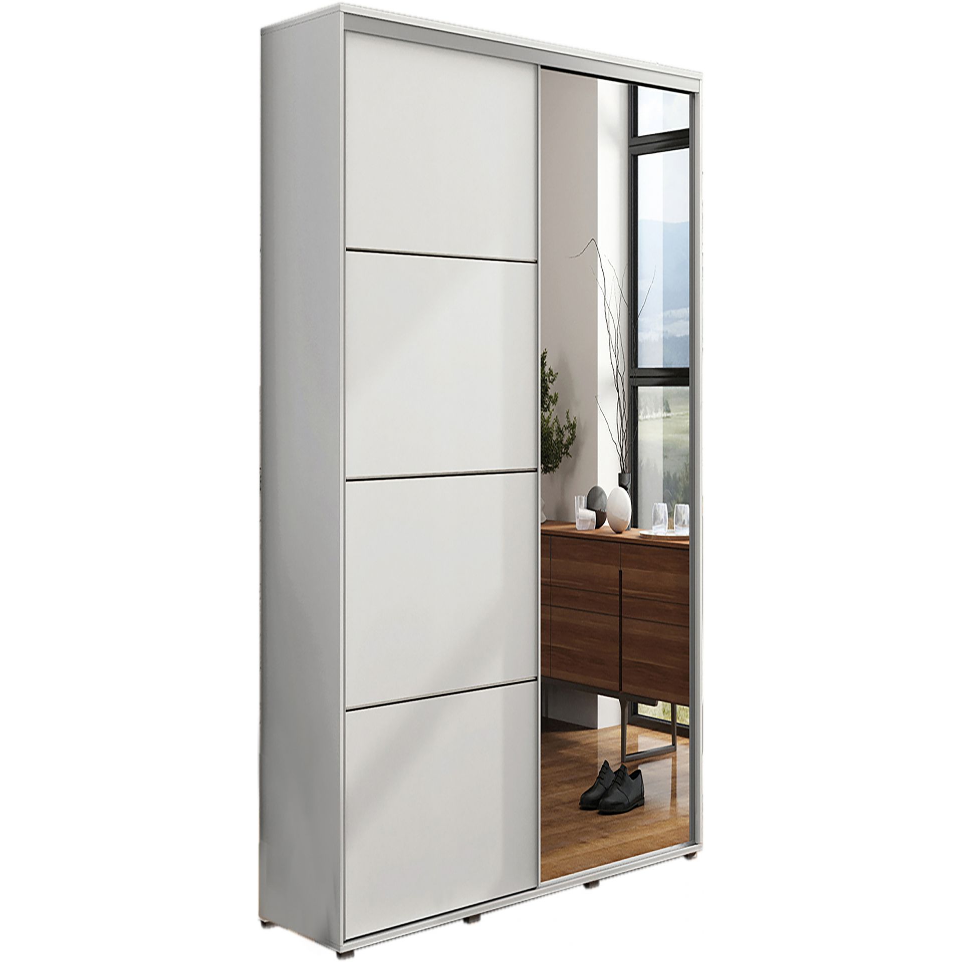 Szafa Przesuwna 100 z Lustrem A12 Skąpski Meble Biały, Craft Złoty, 245 cm