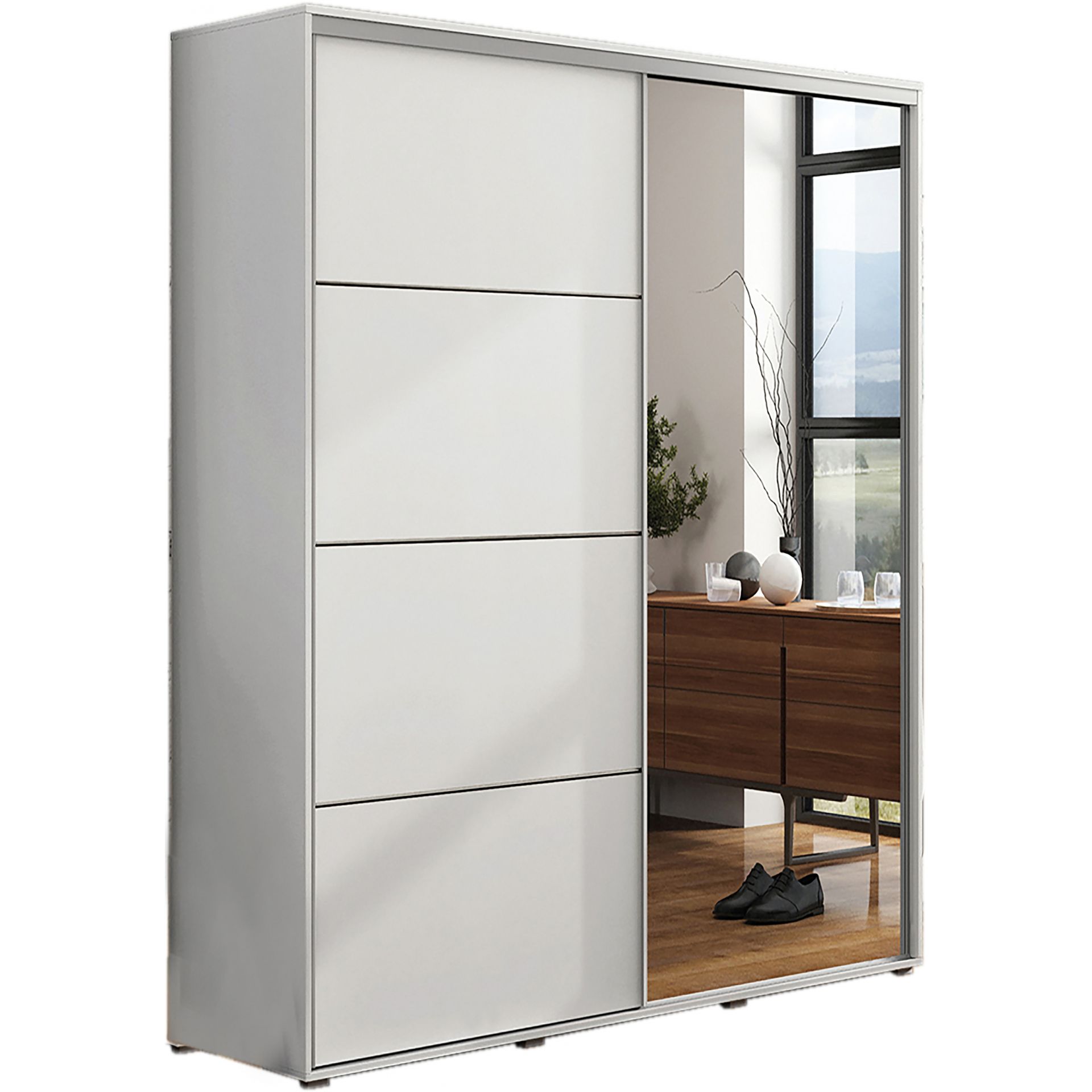 Szafa Przesuwna 150 z Lustrem A12 Skąpski Meble Grafit, Craft Złoty, 245 cm