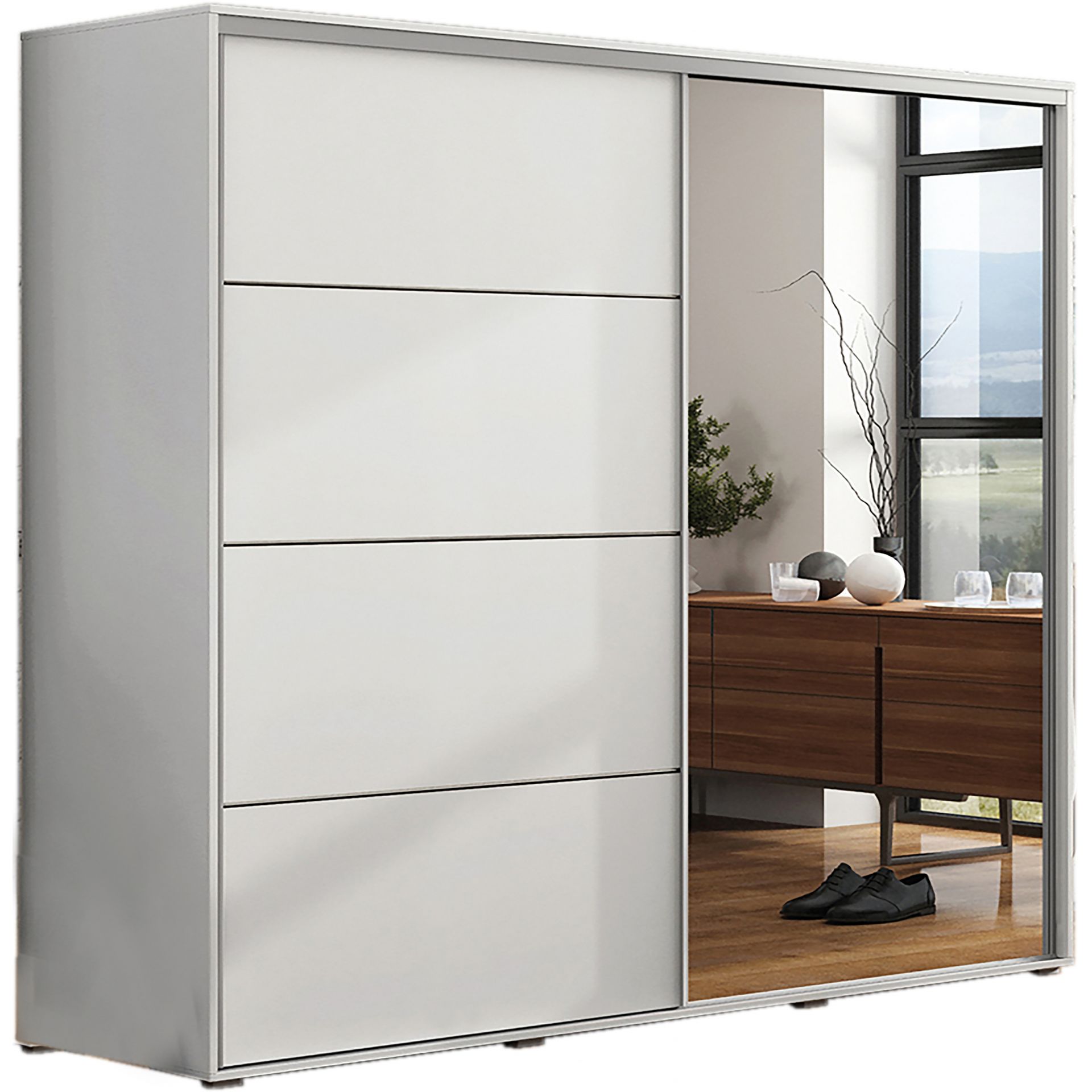 Szafa Przesuwna 230 z Lustrem A12 Skąpski Meble Biały, Biały, 245 cm