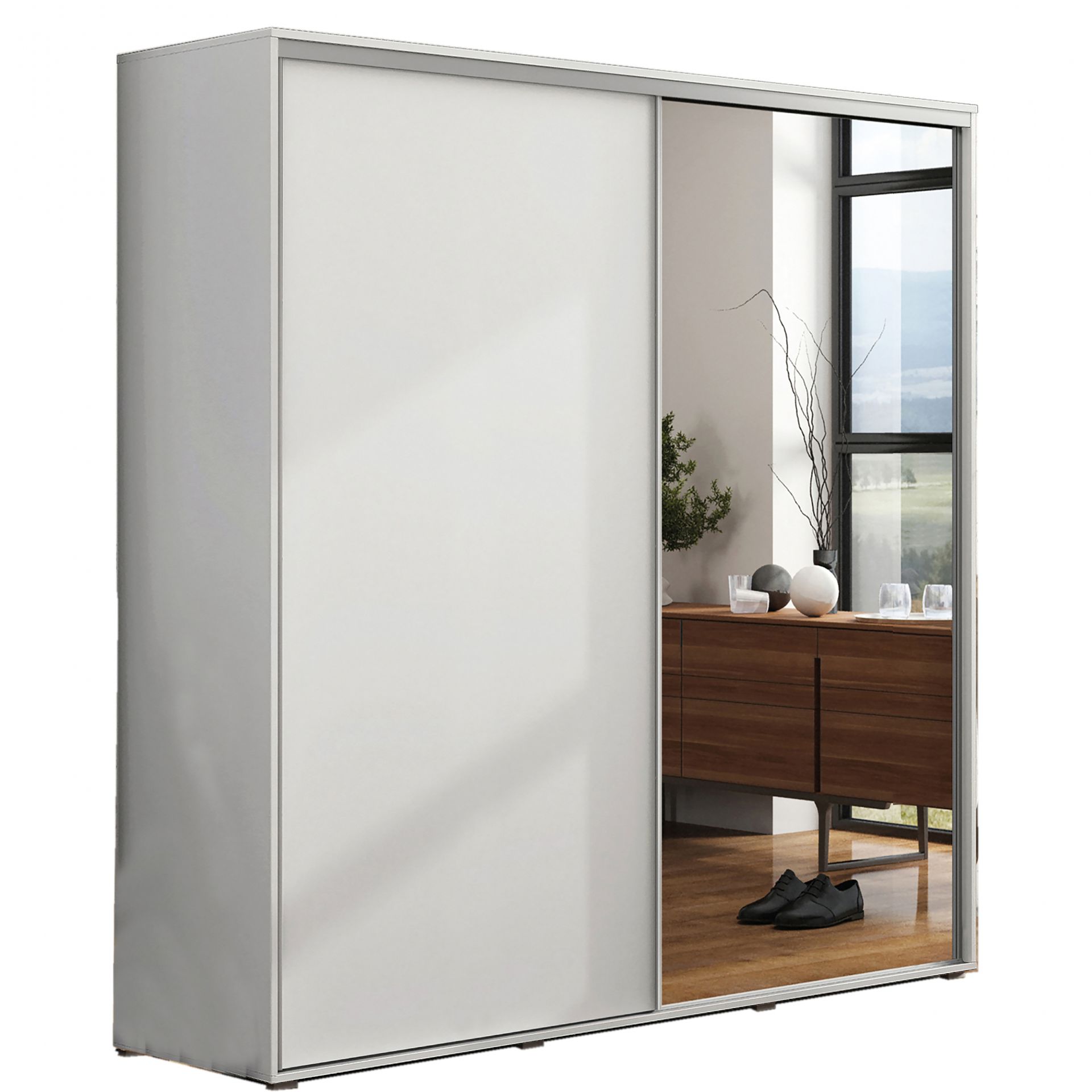 Szafa Przesuwna 175 z Lustrem A20 Skąpski Meble Grafit, Craft Złoty, 215 cm