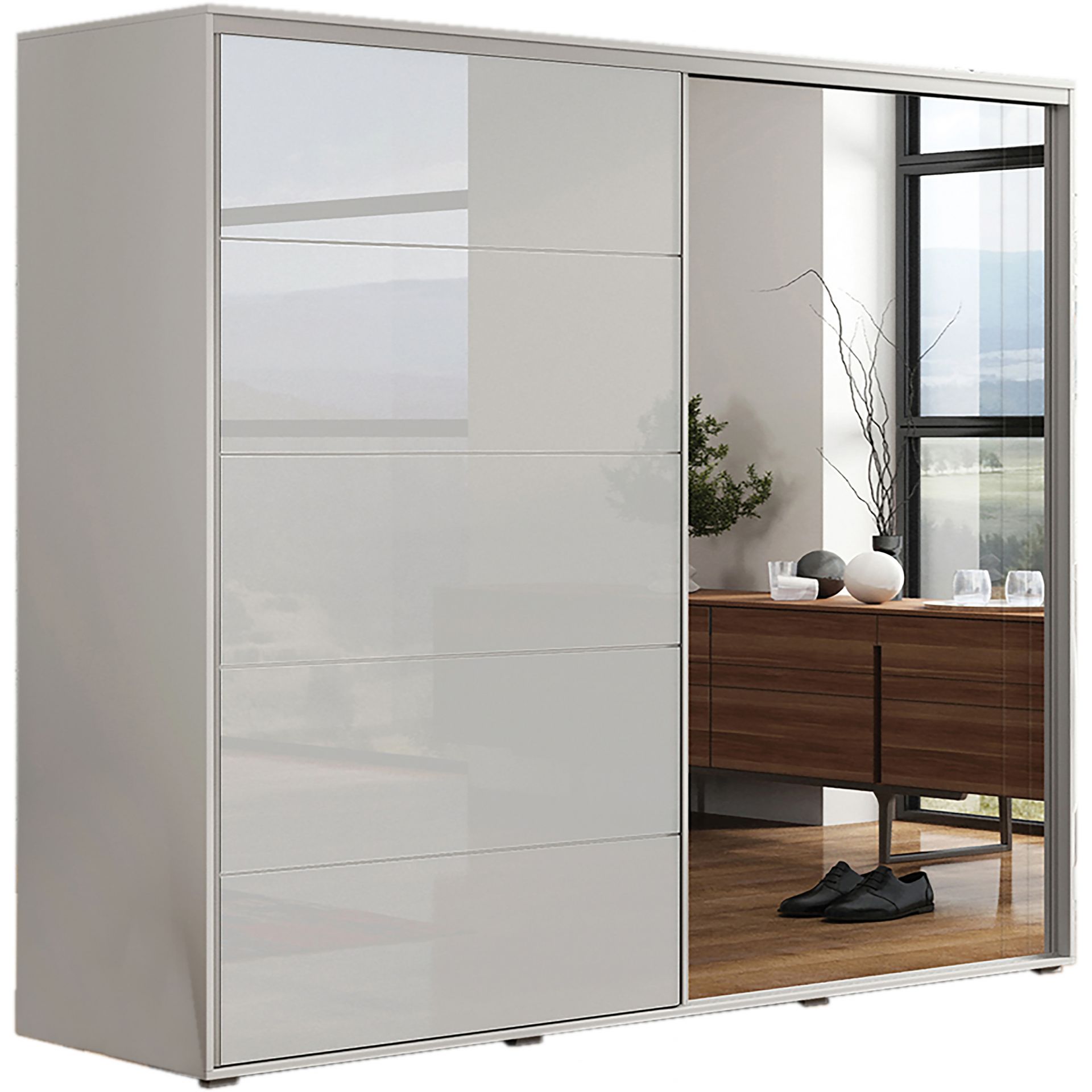 Szafa Przesuwna 230 z Lustrem A11 Skąpski Meble Grafit, Biały Mat, 245 Cm, Czarny