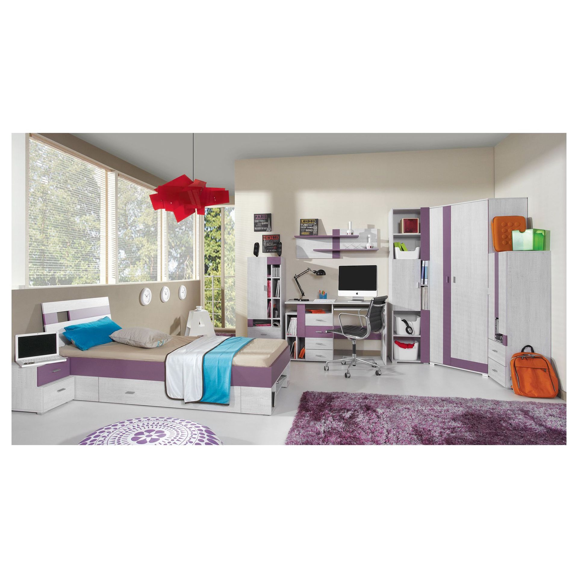 Zestaw Mebli Młodzieżowych B Next Meblar Sosna Bielona / Viola