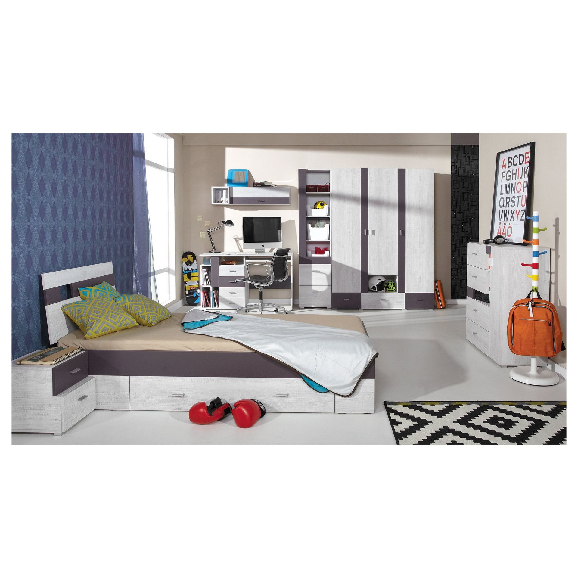 Zestaw Mebli Młodzieżowych C Next Meblar Sosna Bielona / Earth