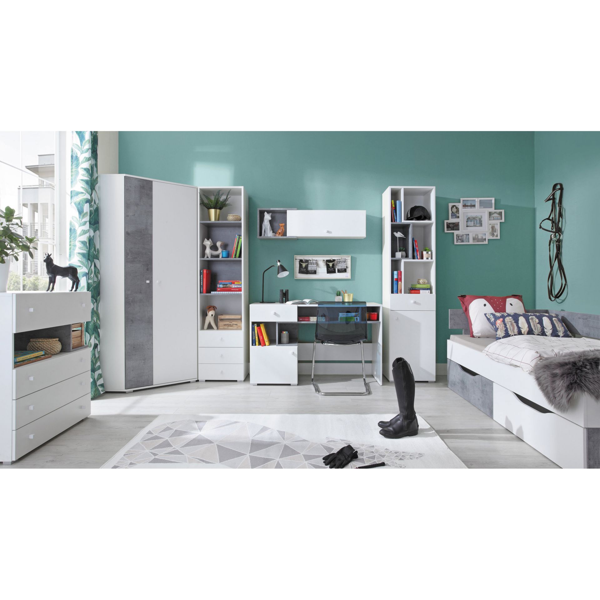 Zestaw Mebli Młodzieżowych B Sigma Meblar Beton / Biały Lux / Dąb