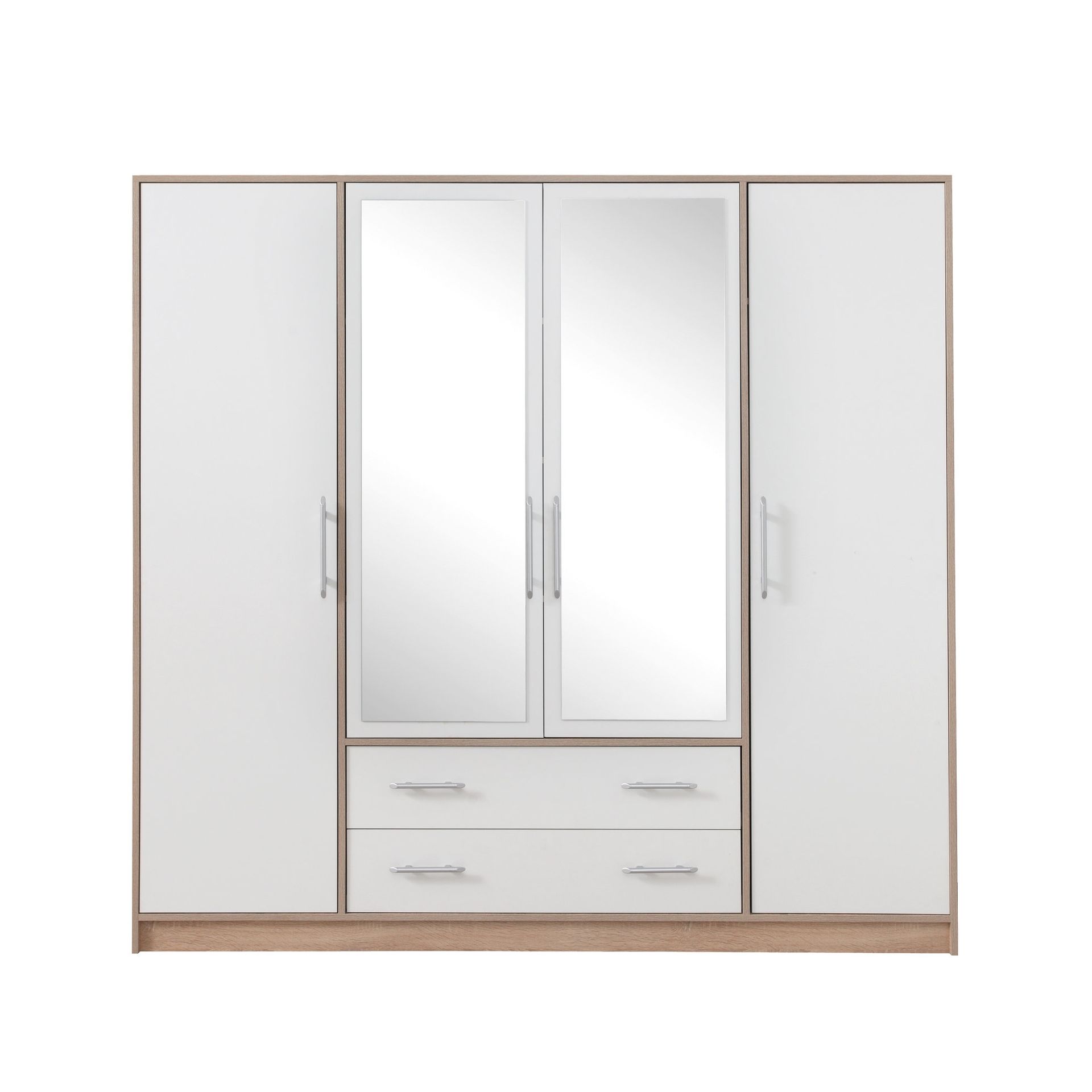 Szafa 4D Biała z Lustrem SRL1 Smart Meblar Biały Lux, Dąb Sonoma