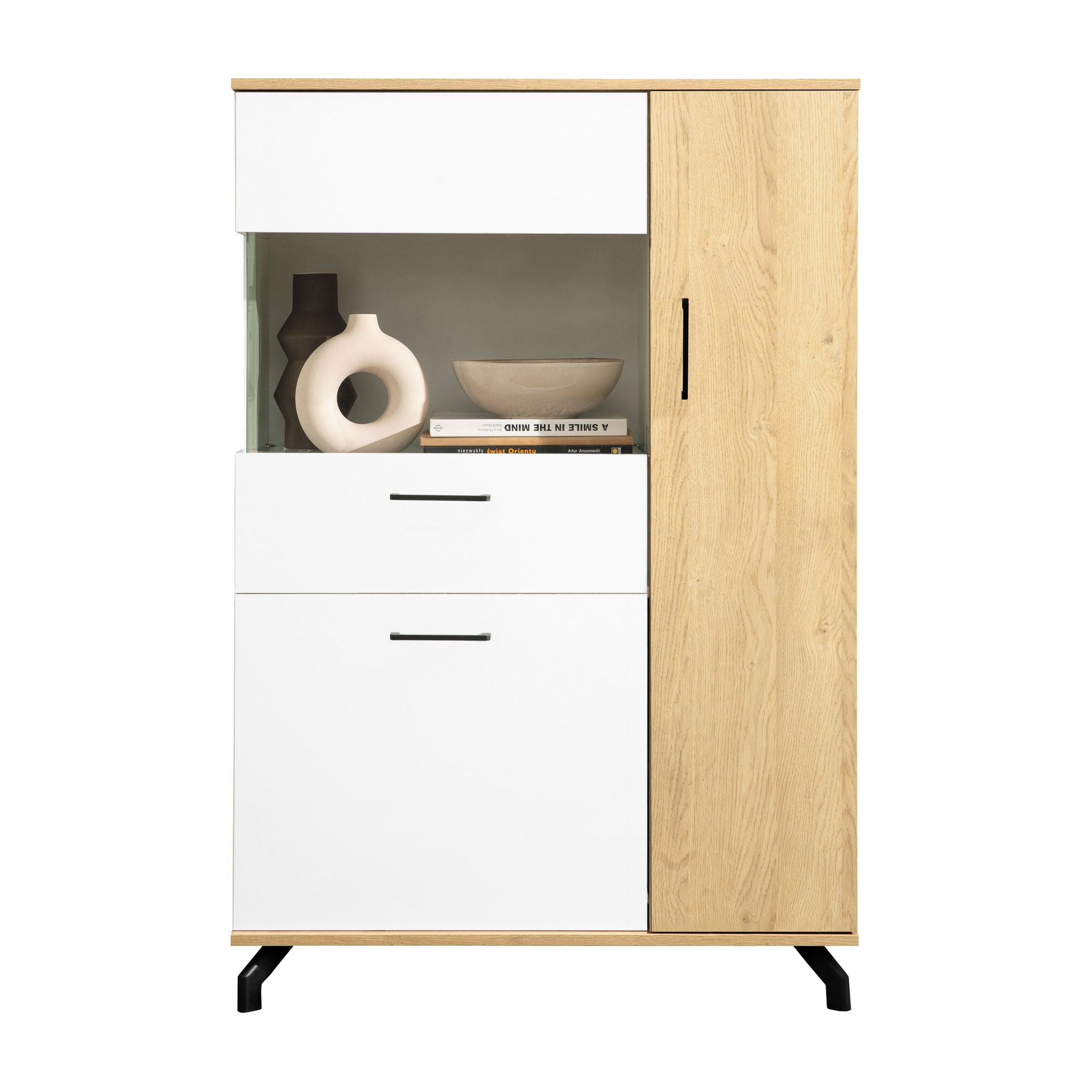 Kredens MD6 Madison Biały Meblar Biały Lux, Dąb Biszkoptowy