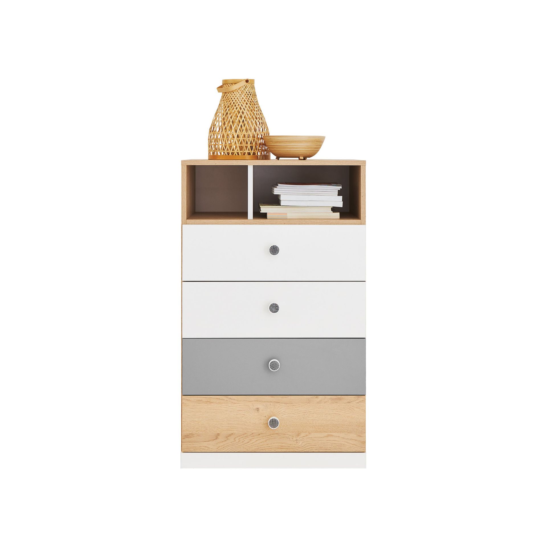 Komoda PX10 Pixel Meblar Dąb Biszkoptowy, Biały Lux, Szary