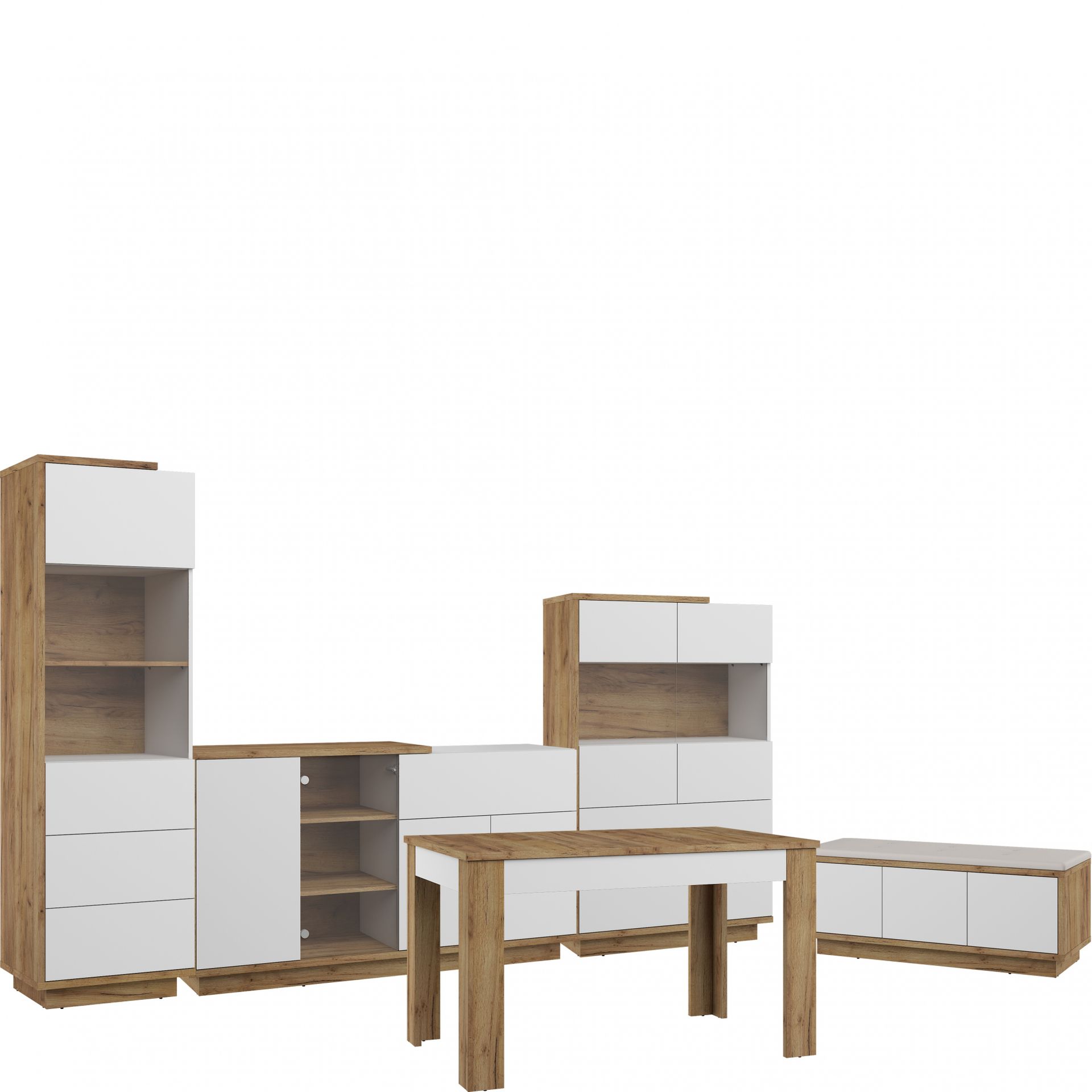 Zestaw Mebli do Jadalni 7 Hybrid MebloCross Dąb Artisan / Biały Połysk, Eco Brąz