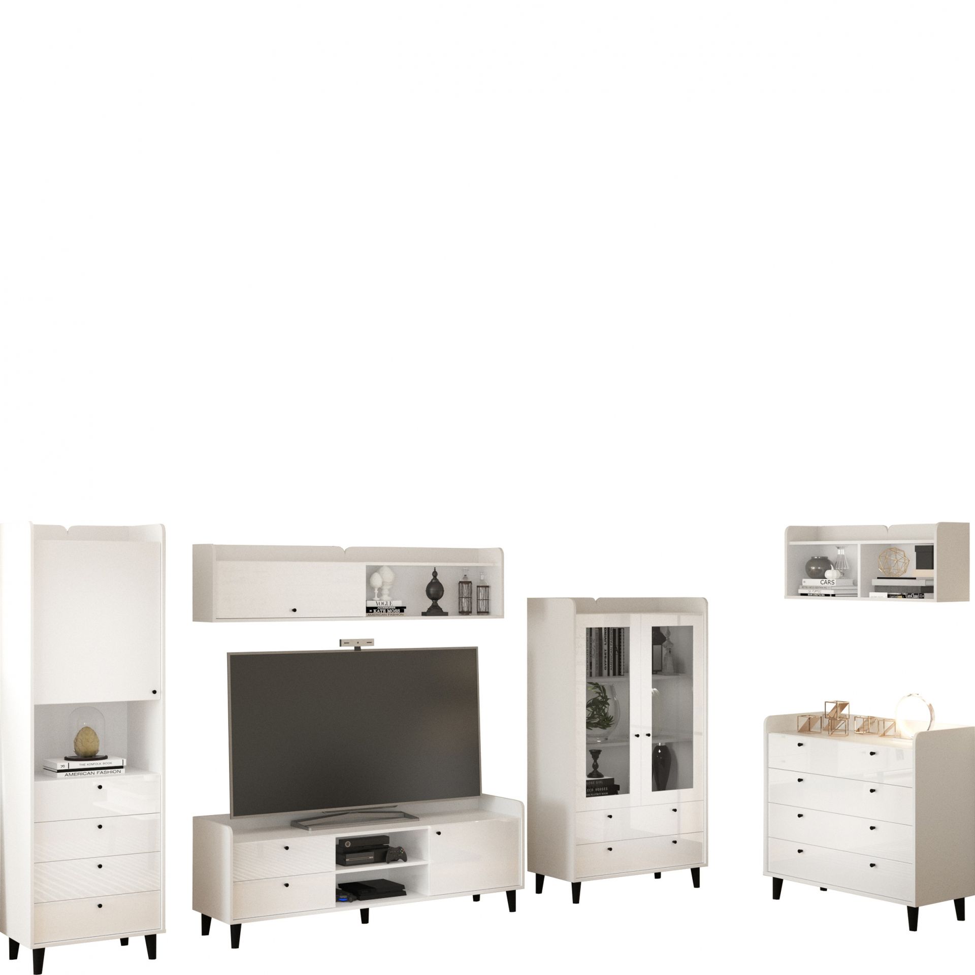 Zestaw Mebli do Salonu 4 Dolce MebloCross Craft Złoty / Biały Połysk