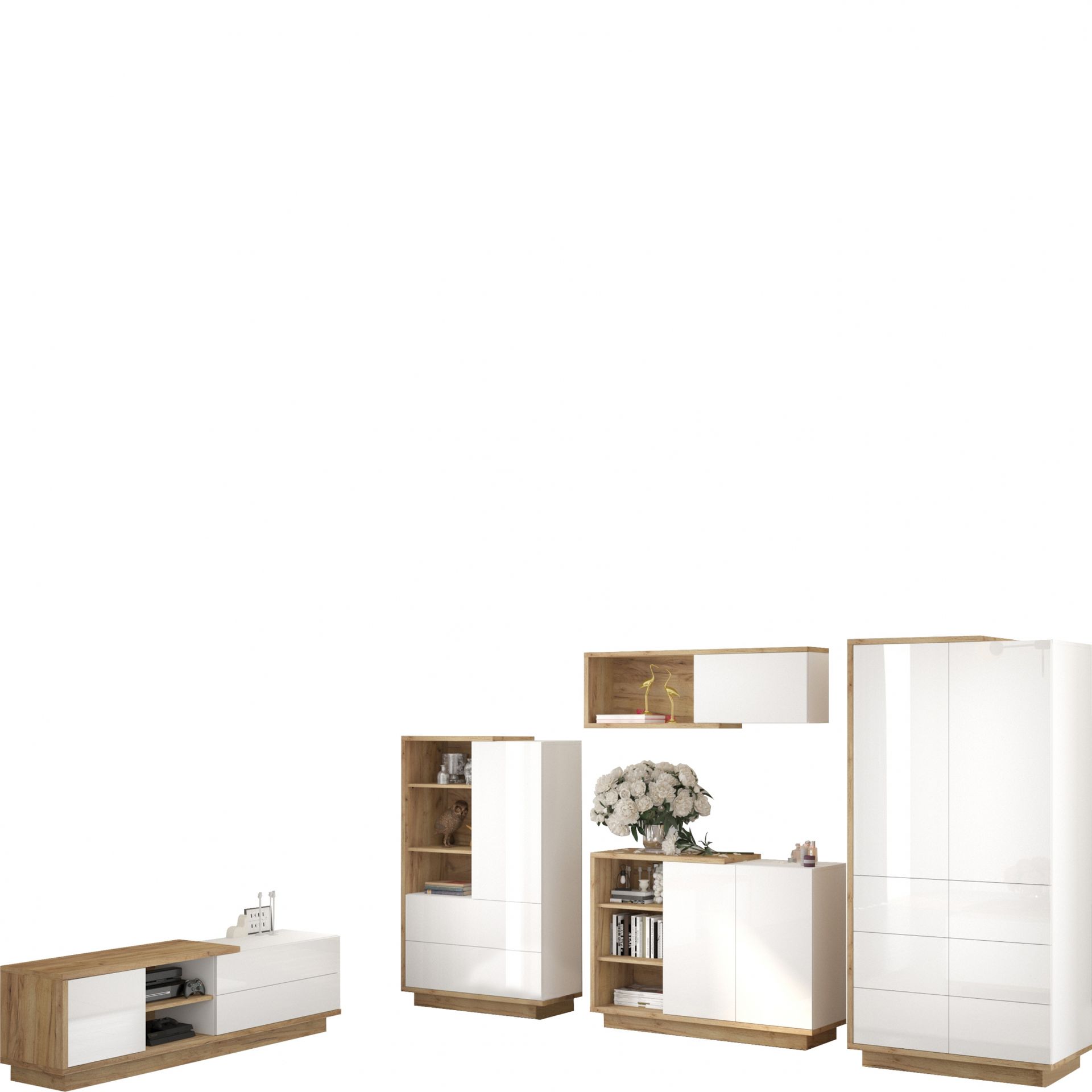 Zestaw Mebli do Salonu 5 Hybrid MebloCross Dąb Artisan / Biały Połysk