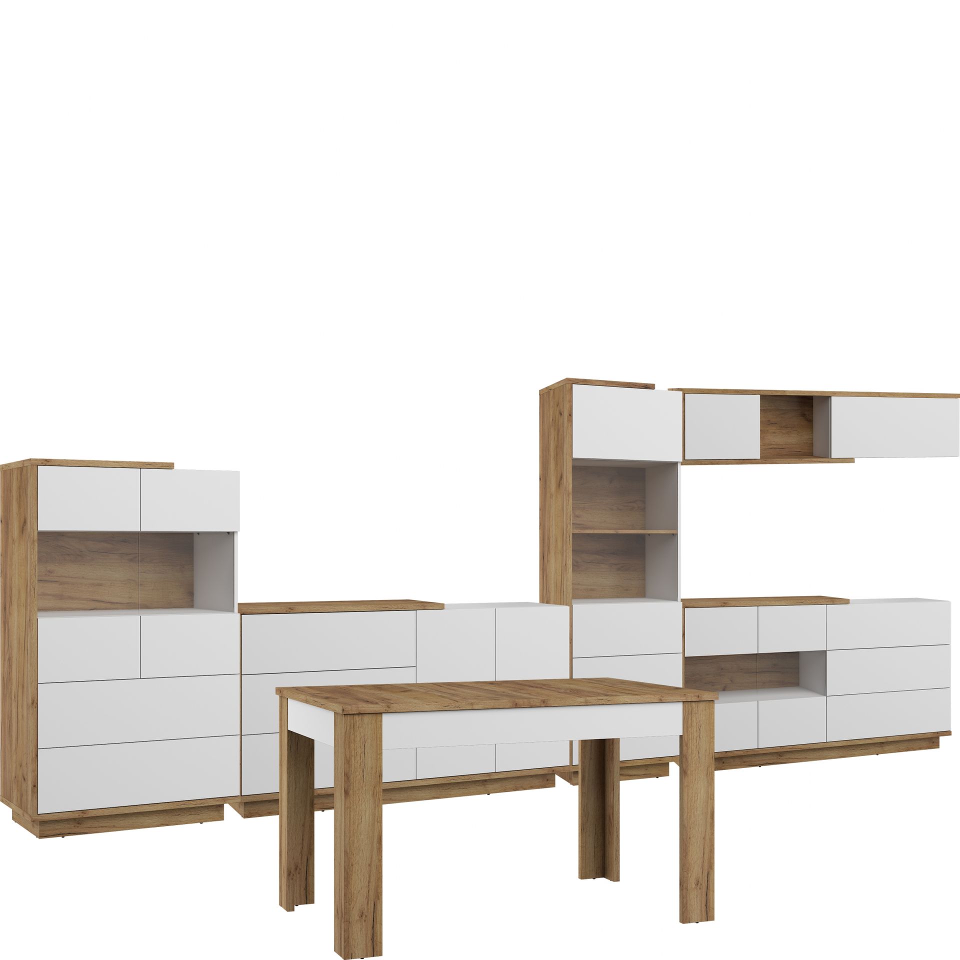 Zestaw Mebli do Jadalni 6 Hybrid MebloCross Dąb Artisan / Biały Połysk