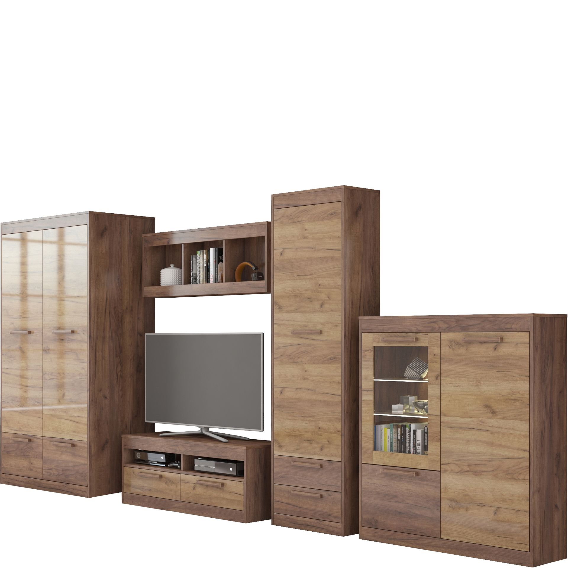 Meblościanka 4 Maximus MebloCross Dąb Artisan / Biały Połysk