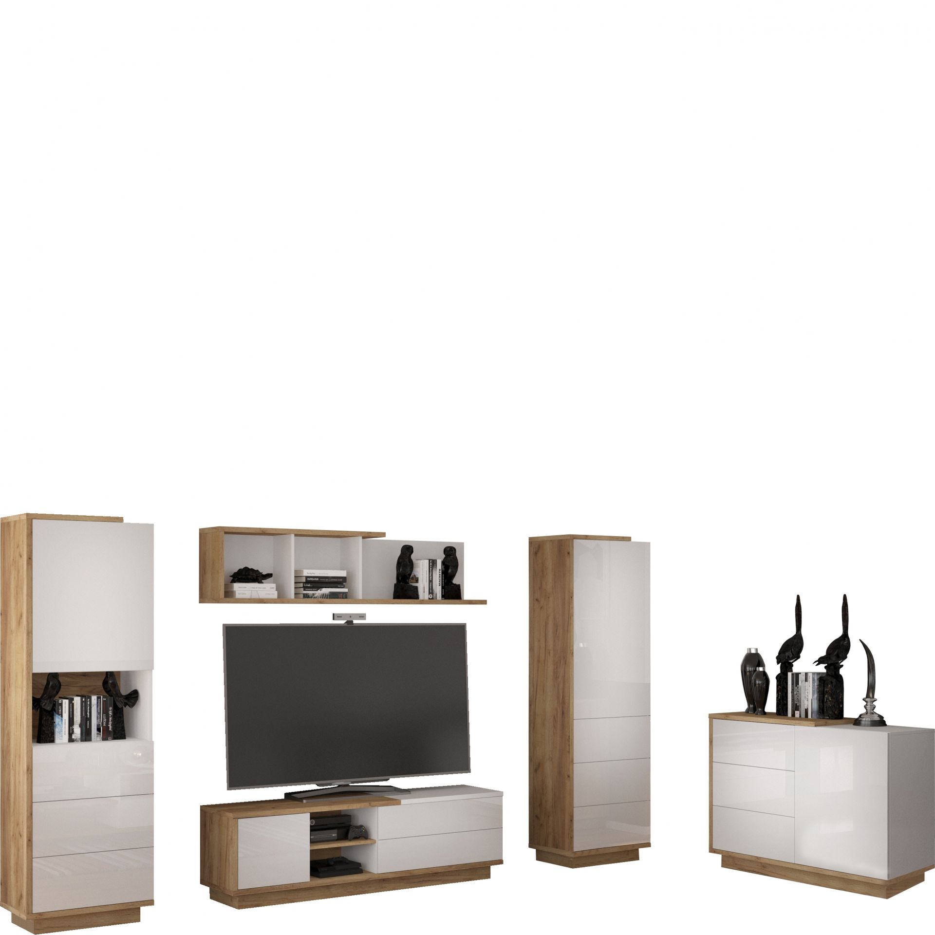 Zestaw Mebli do Salonu 4 Hybrid MebloCross Sonoma Jasna / Biały Połysk