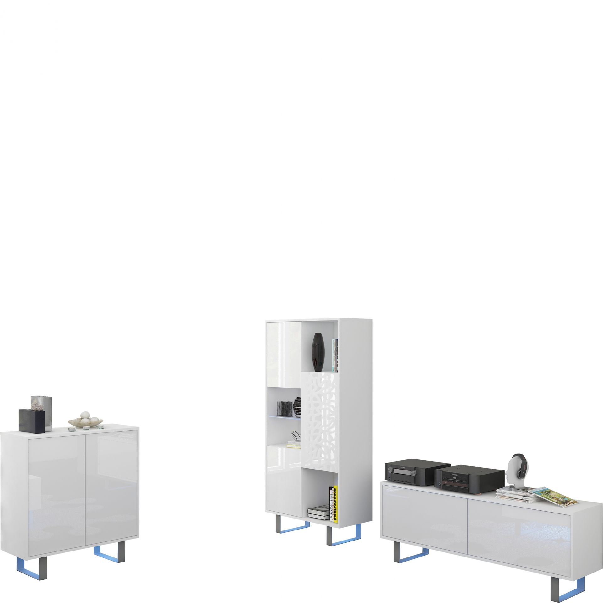 Zestaw Mebli do Salonu 1 King MebloCross Biały Mat / Biały Połysk