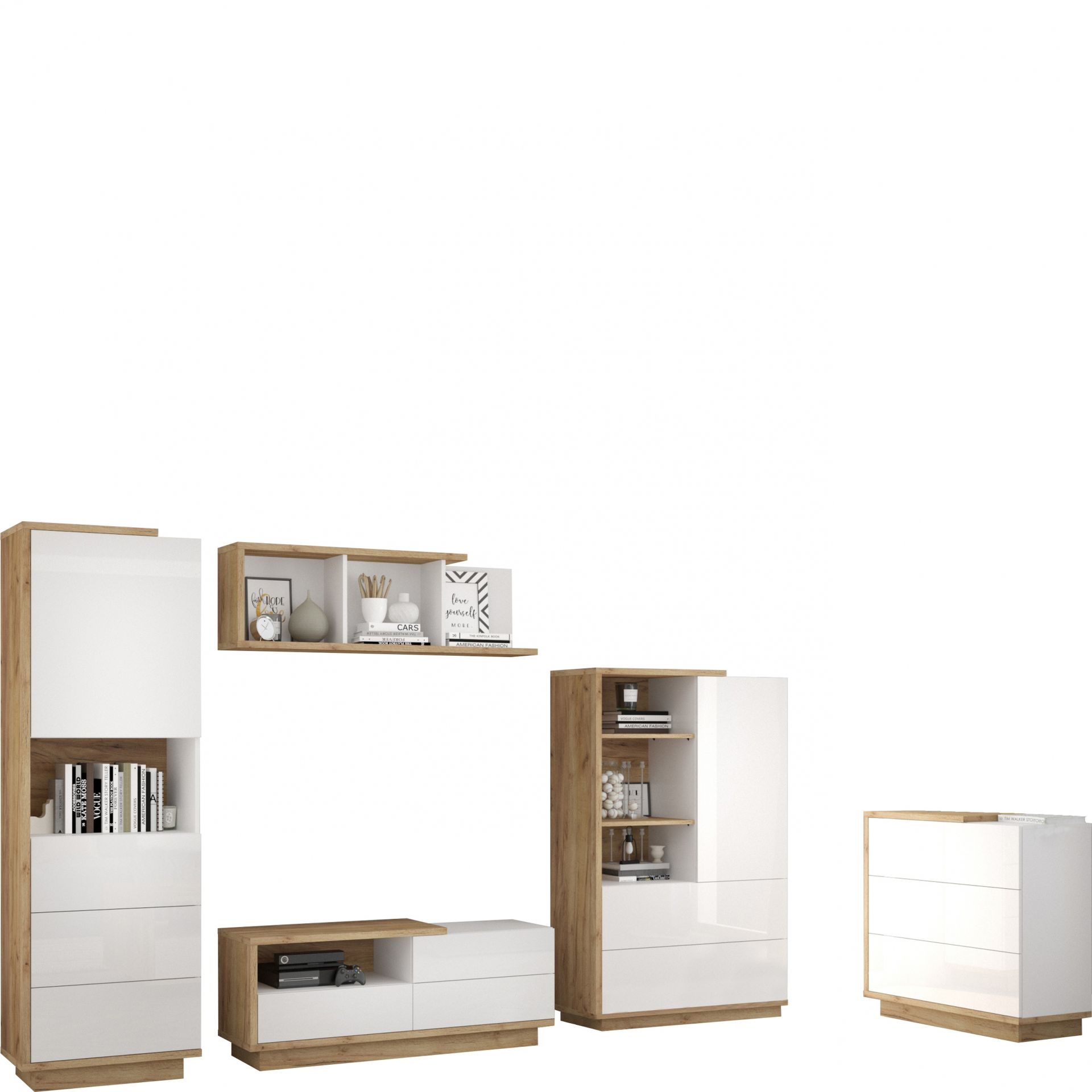 Zestaw Mebli do Salonu 1 Hybrid MebloCross Craft Złoty / Biały Połysk