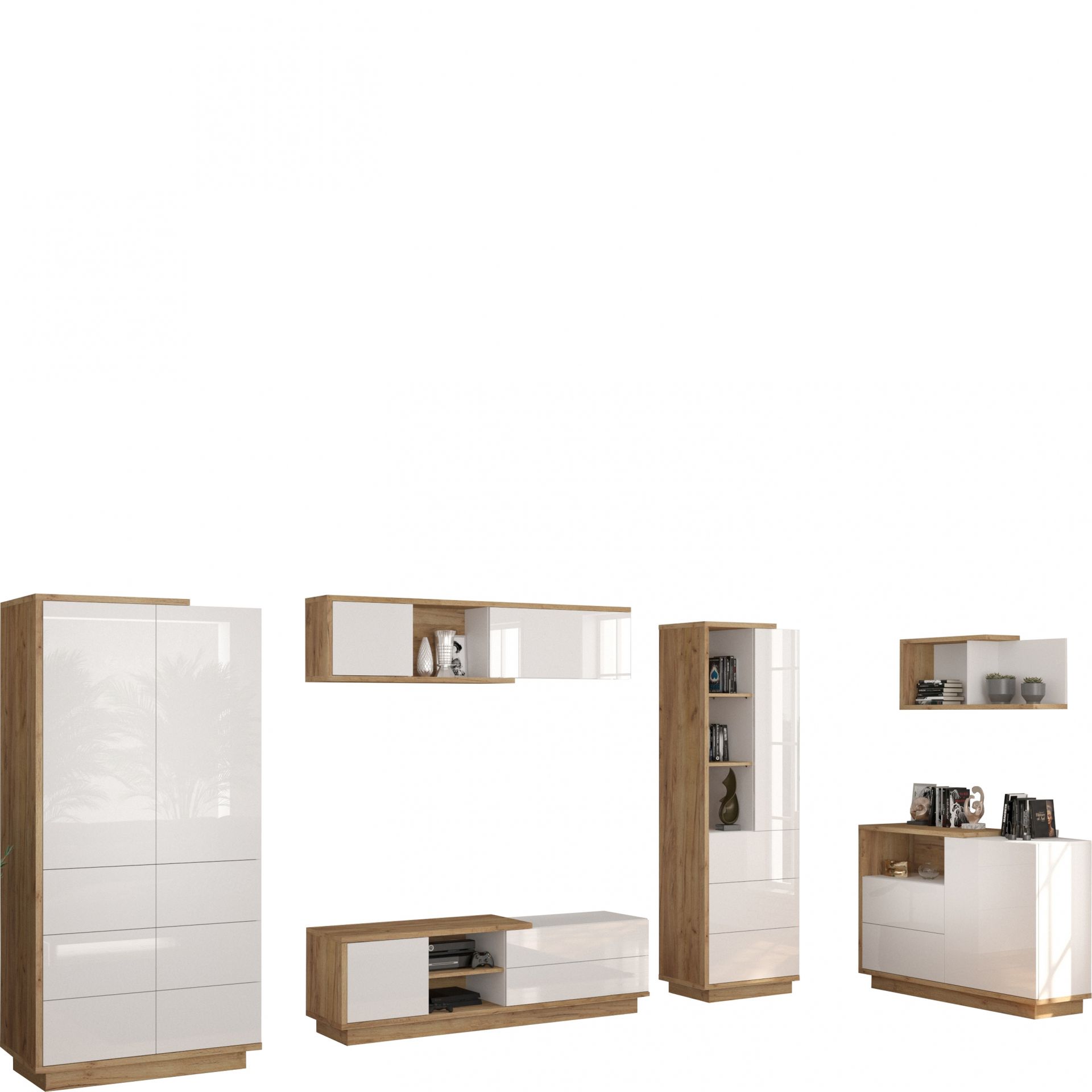 Zestaw Mebli do Salonu 2 Hybrid MebloCross Dąb Artisan / Biały Połysk