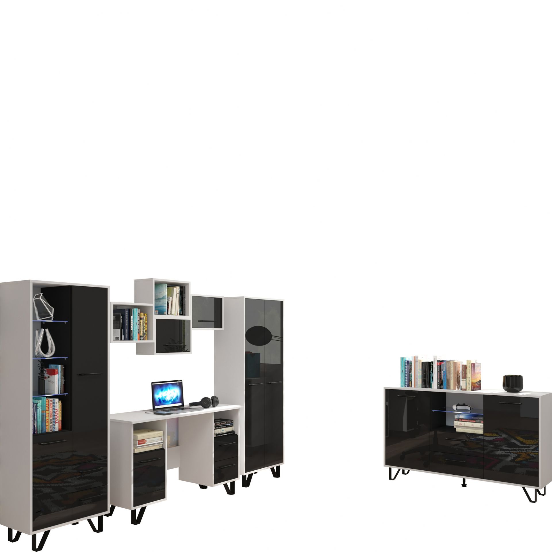 Zestaw Mebli Młodzieżowych 5 Boss MebloCross Czarny Mat / Dąb Artisan