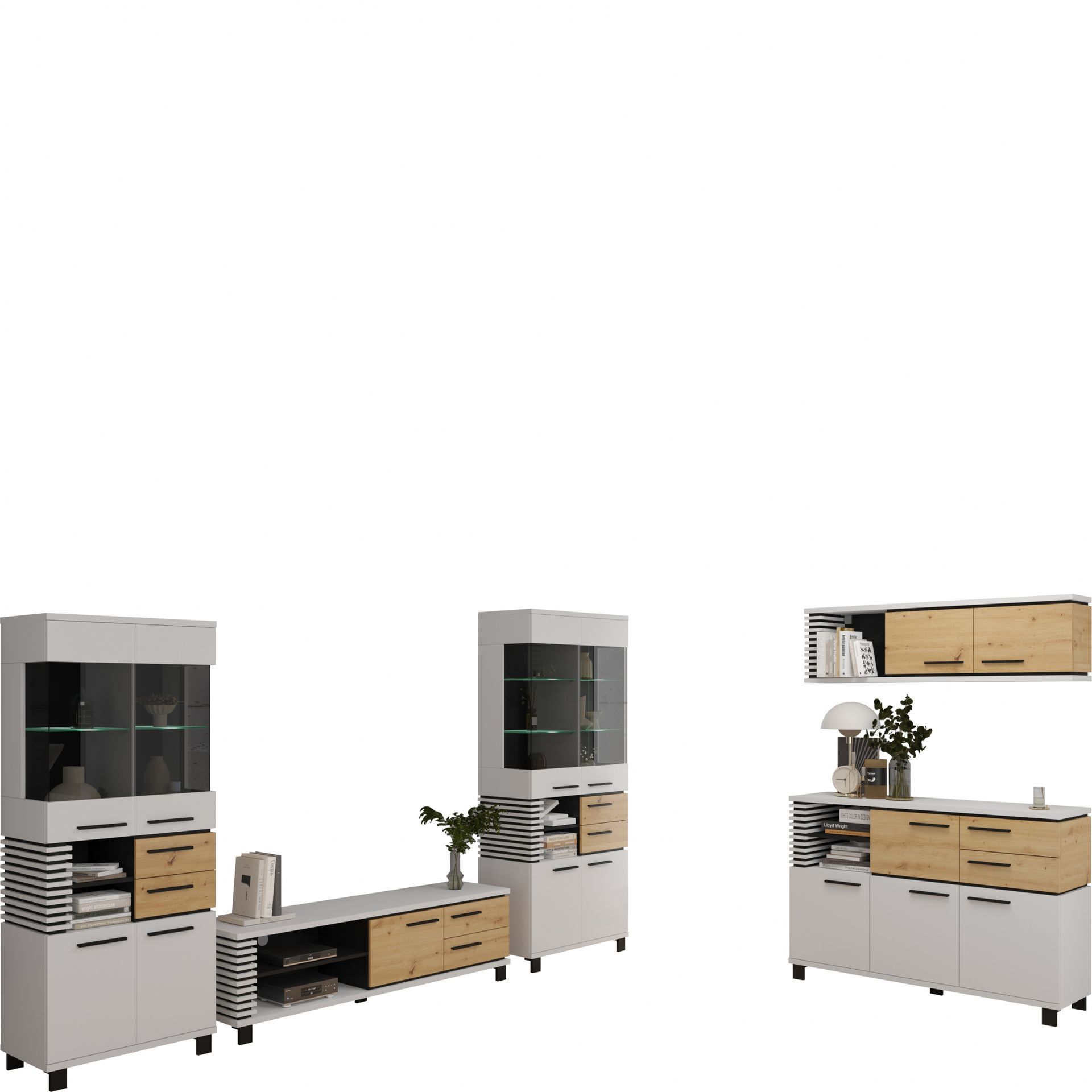 Zestaw Mebli do Salonu 3 Lamir MebloCross Dąb Grange / Grafit Mat / Czarny Mat