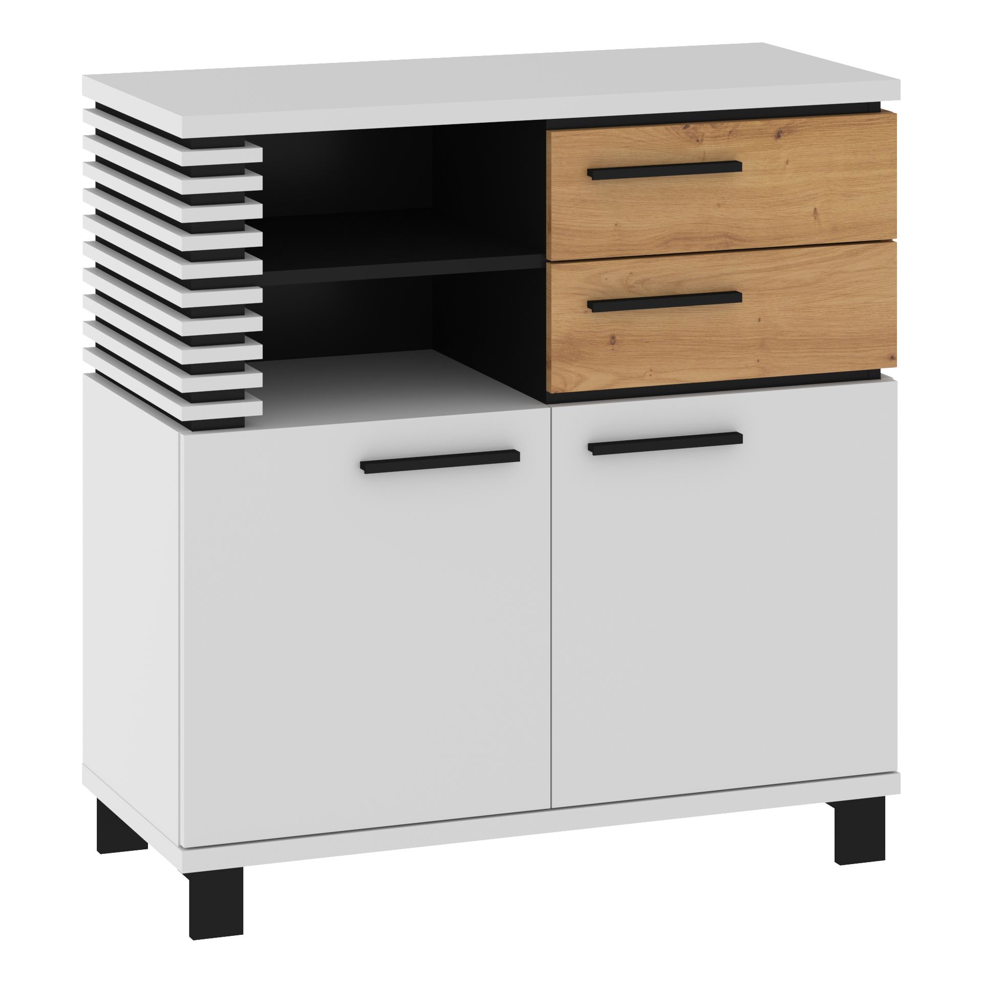 Komoda 2D2S LAM-03 Lamir MebloCross Biały Mat / Dąb Artisan / Czarny Mat
