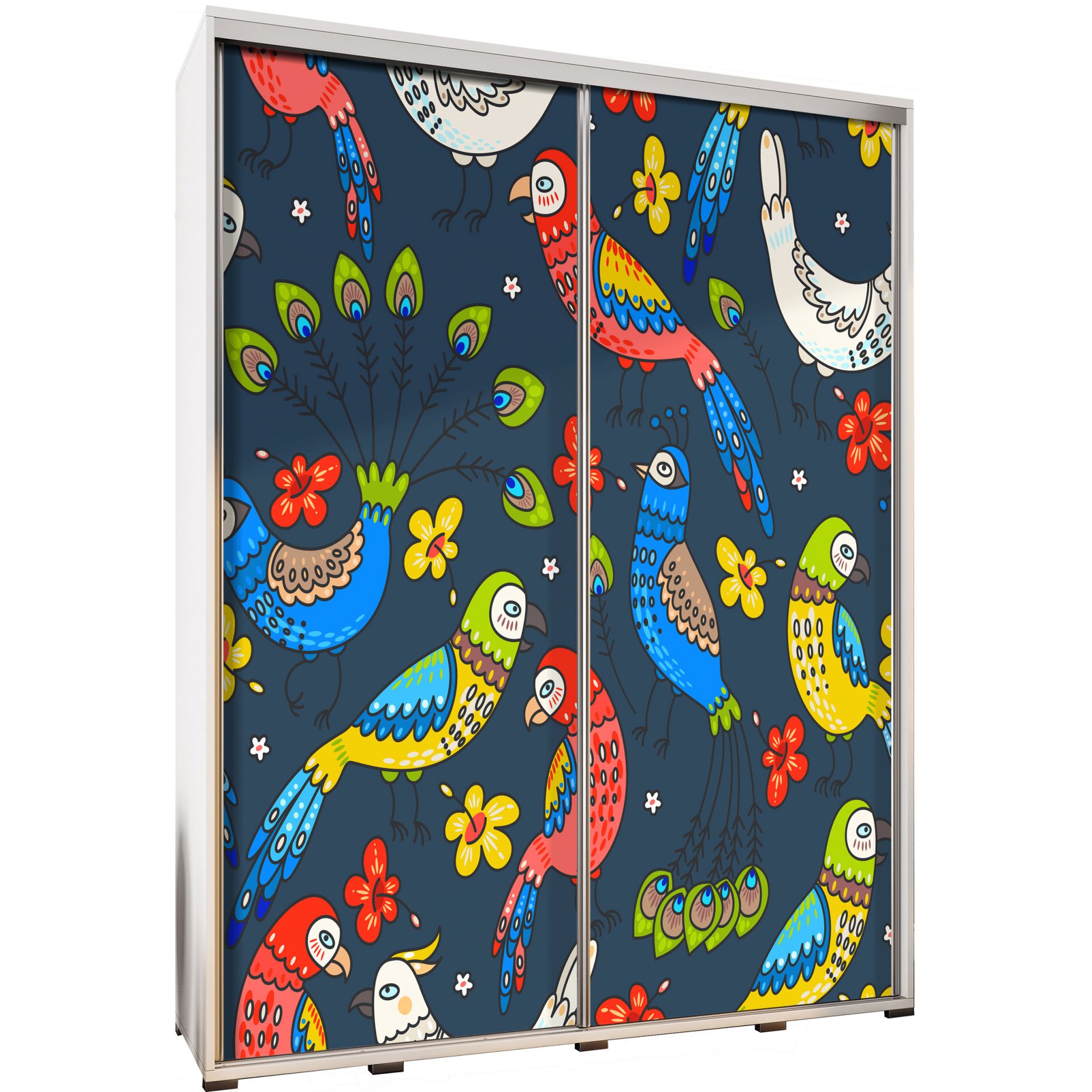 Szafa 155 z Grafiką Papugi I Pawie Penelopa Maridex Biały Mat
