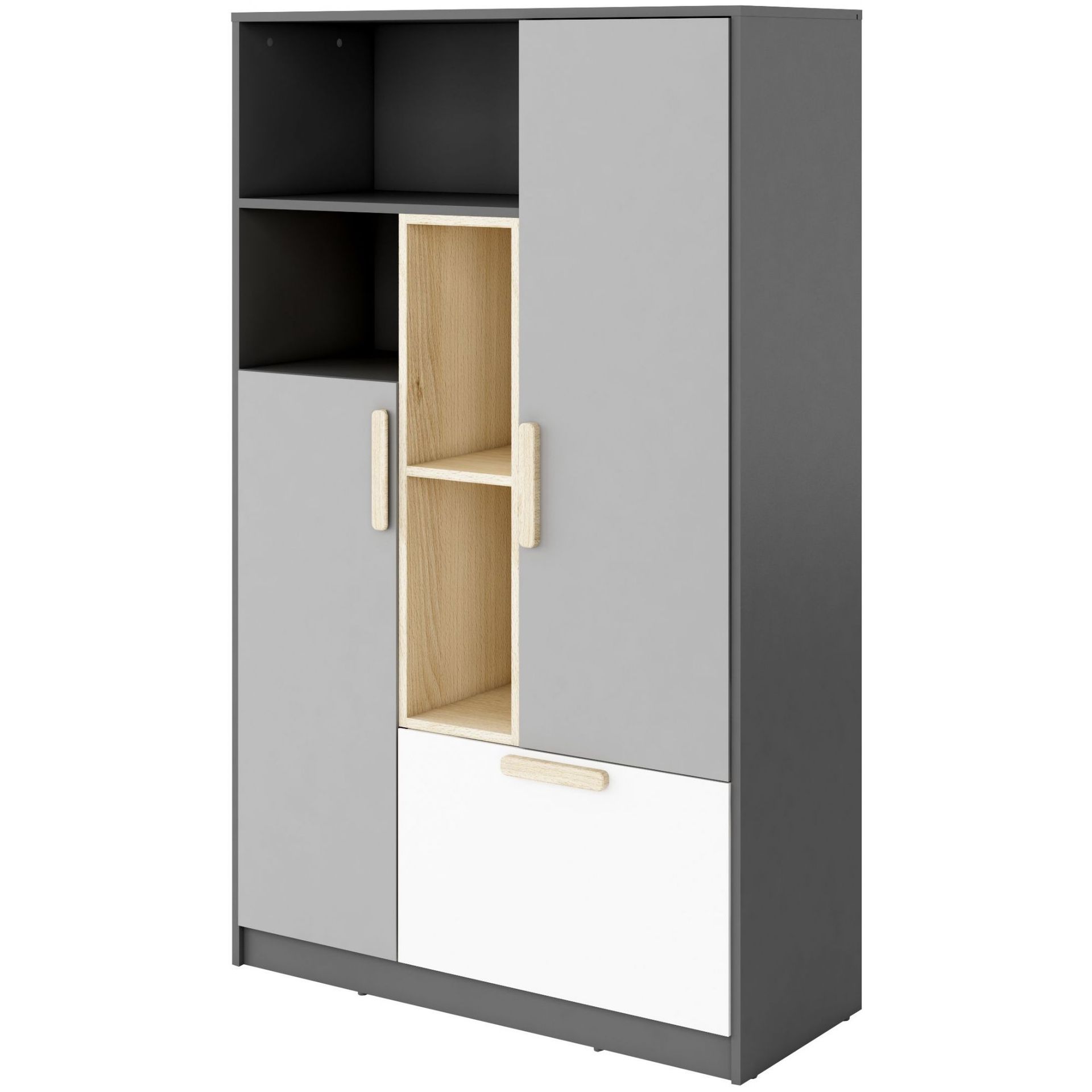 Szafka z Regałem PO-05 Pok Lenart Biały, Jasny Szary, Buk Ibsen, Grafit