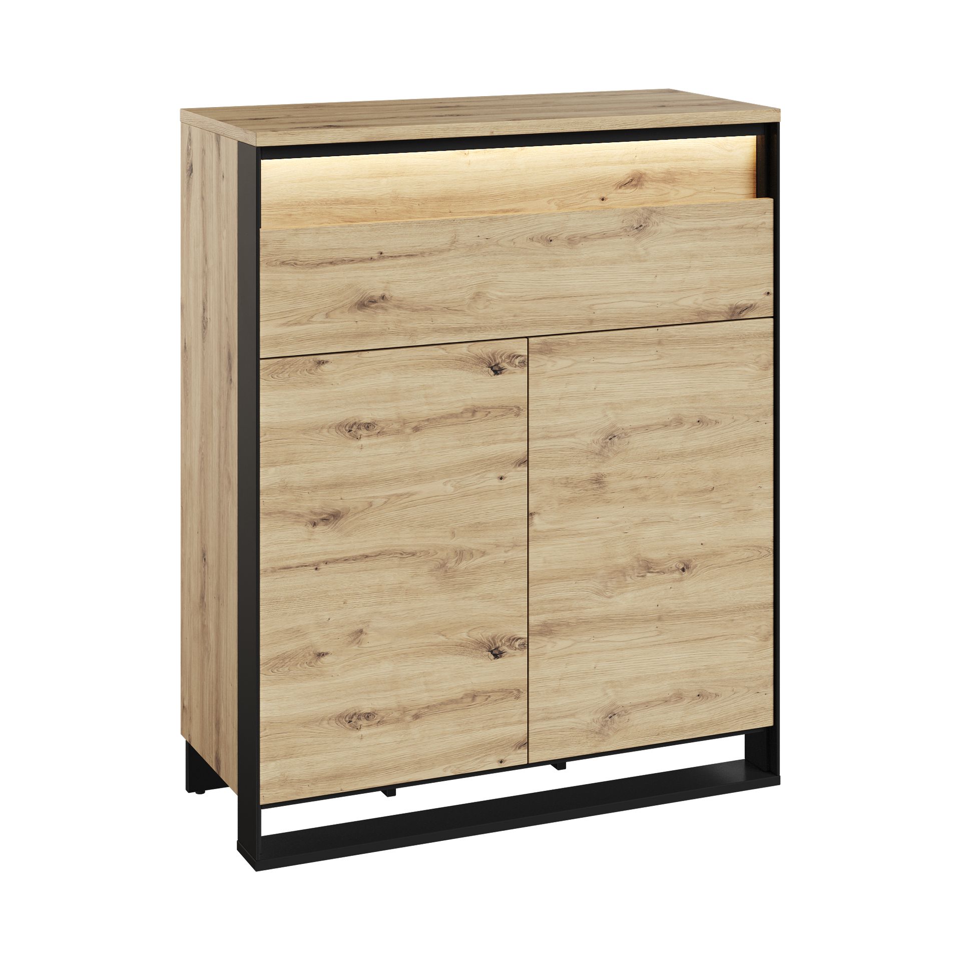 Komoda 2D1S z Oświetleniem QG-02 Quant Lenart Dąb Artisan, Czarny