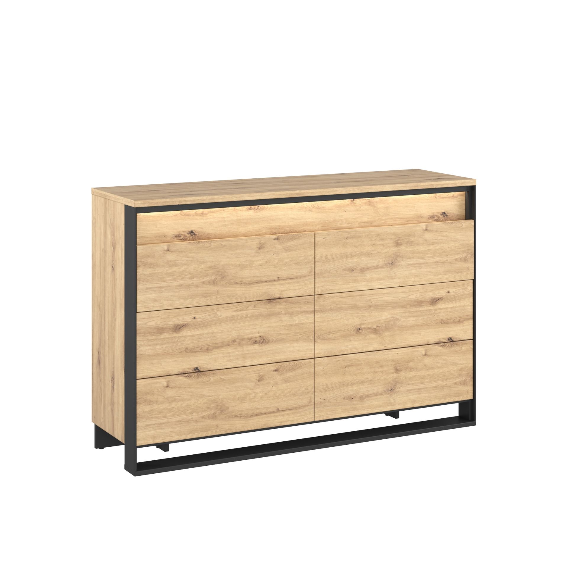 Komoda 6S z Oświetleniem QS-04 Quant Lenart Dąb Artisan, Czarny
