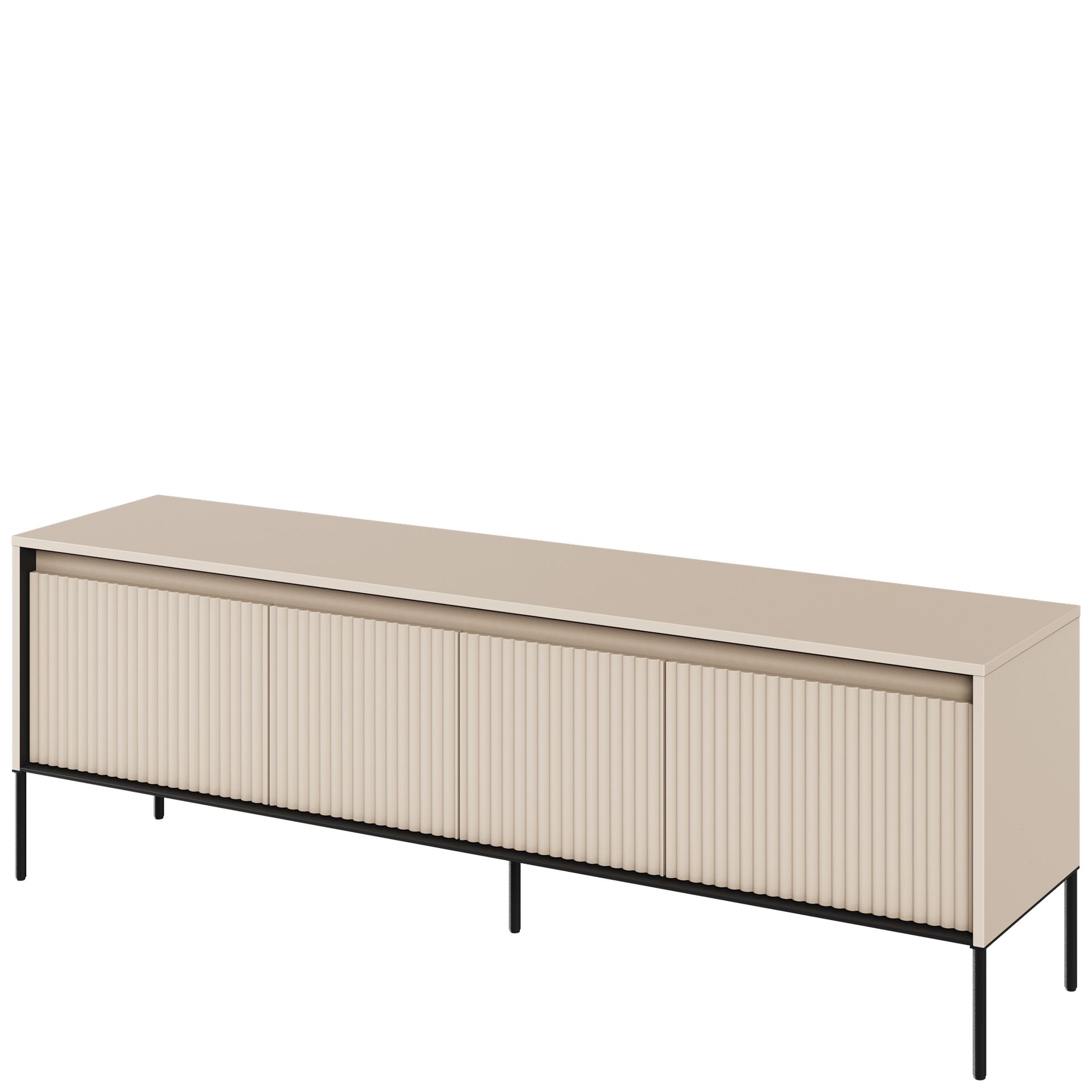 Szafka RTV TR-05 Ryflowana z Oświetleniem Beż Piaskowy / Frez Belka Trend Lenart Beż Piaskowy, Czarny