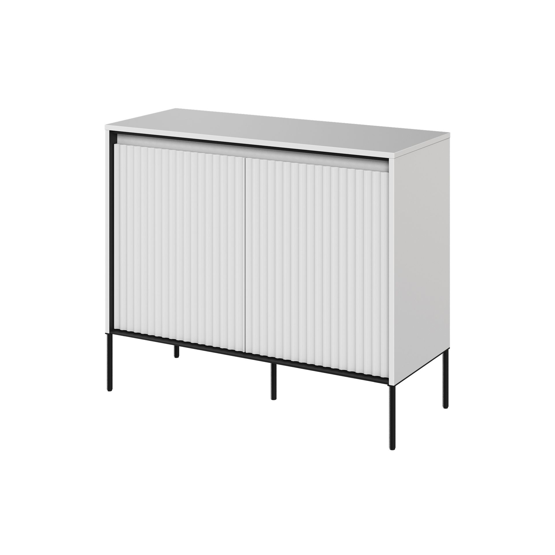 Komoda TR-02 Ryflowana z Oświetleniem Biała / Frez Półkole Trend Lenart Biały, Czarny