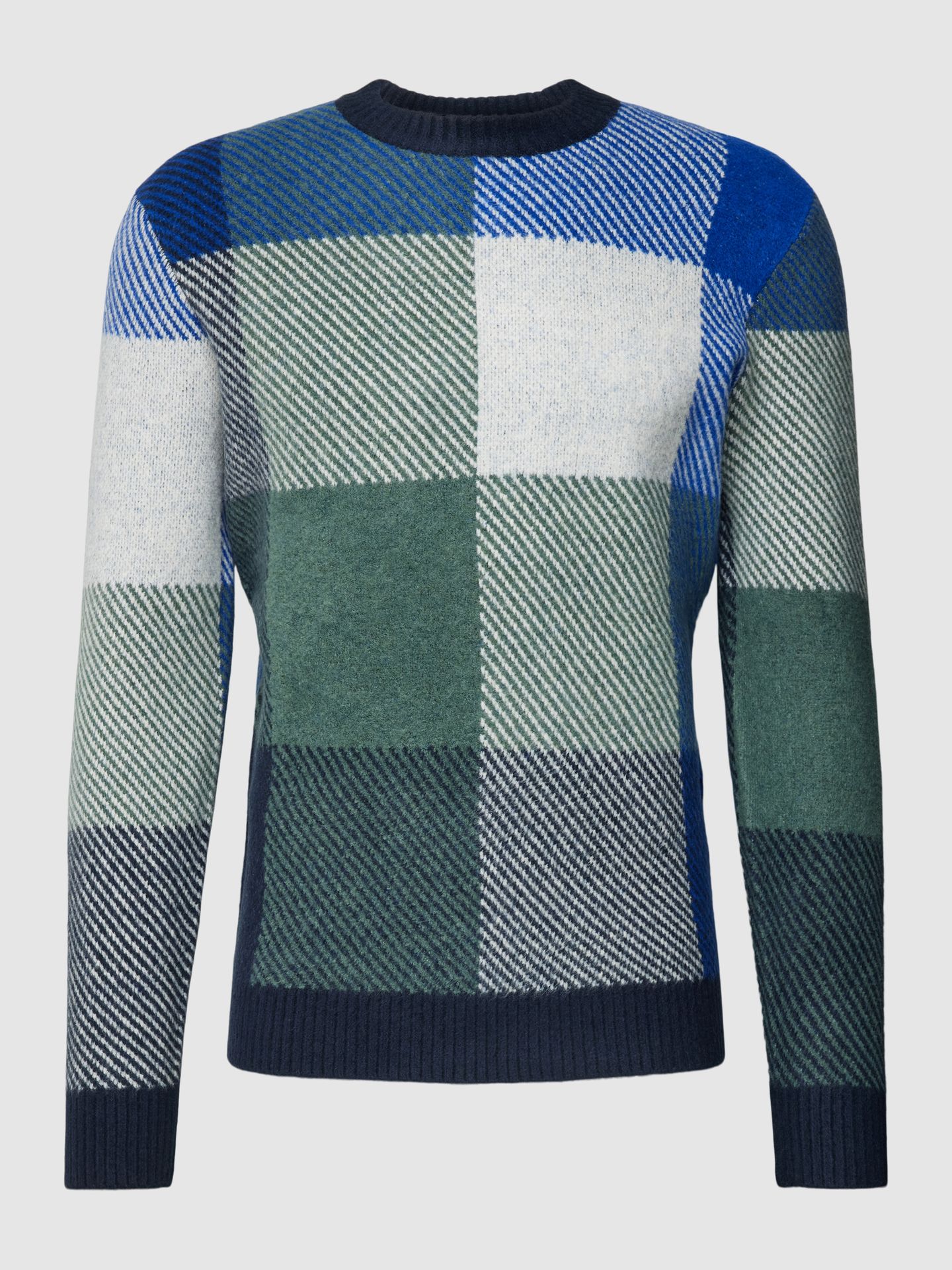 Sweter z dzianiny z prążkowanym, okrągłym dekoltem