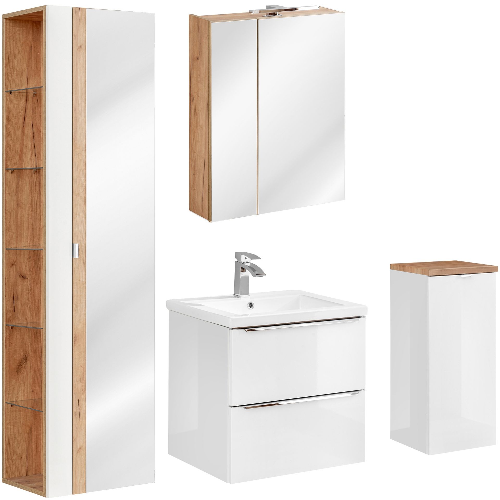 Zestaw Mebli do Łazienki Set 60 cm Capri White Comad Biały, Dąb Craft Złoty